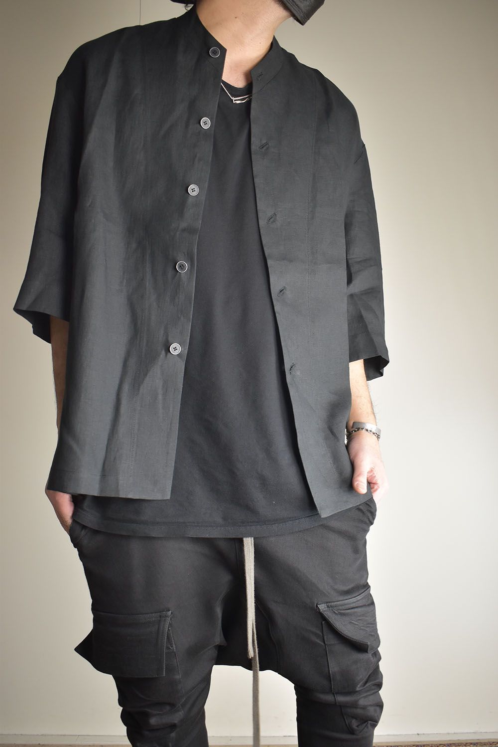 Elbow Length Band Collar Shirts"Lamp Black" / エルボーレングスバンドカラーシャツ"ランプブラック"