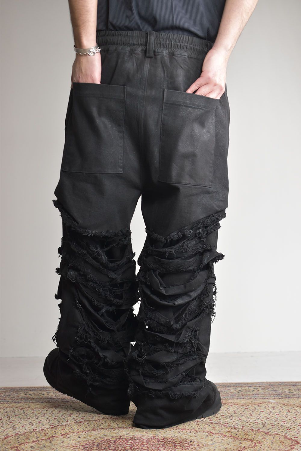 《2025AW先行予約》Damage Denim Tuck Wide Pants"Black"/ダメージデニムタックワイドパンツ"ブラック"