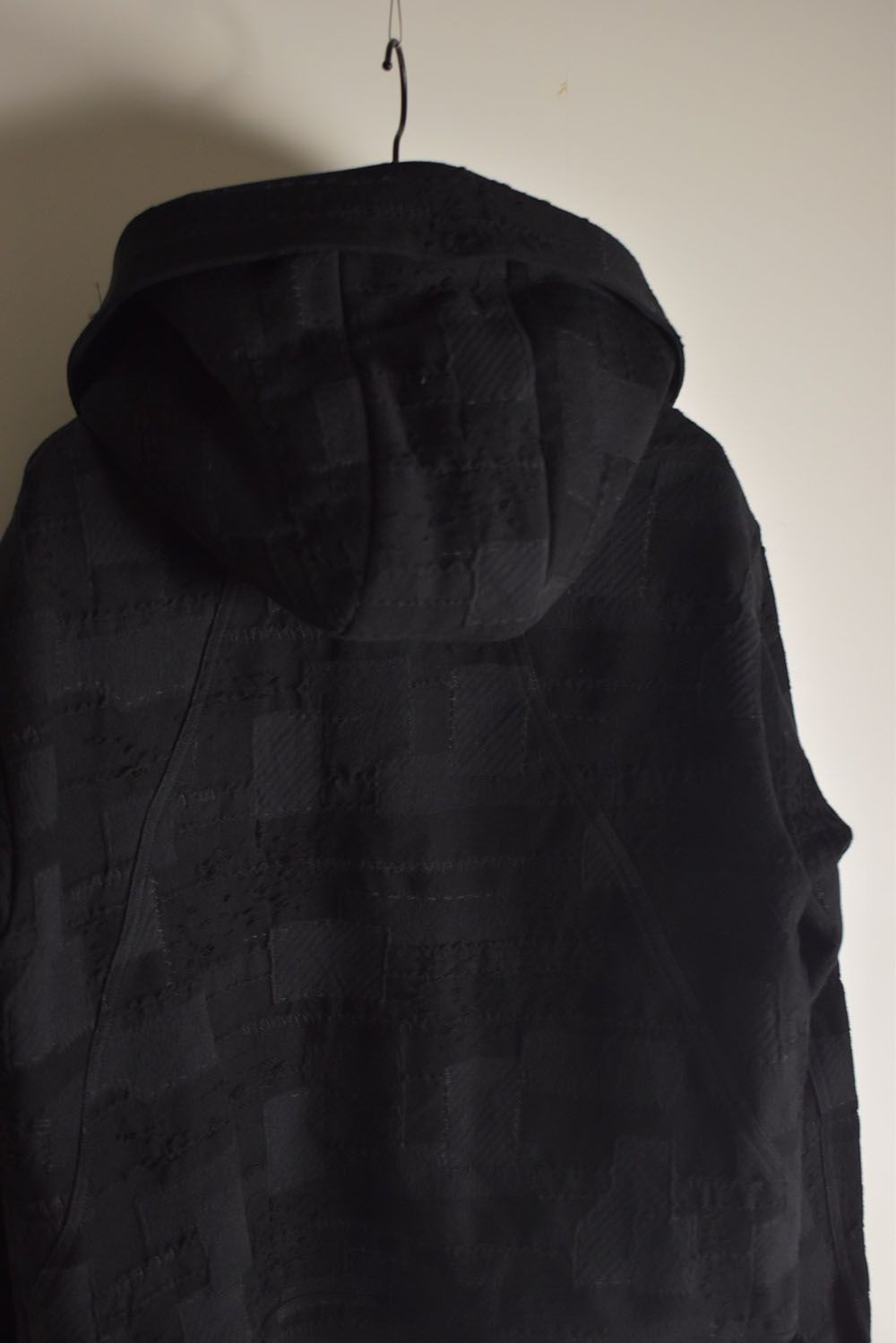 Crust Patchwork Jacquard Hood Attached Jacket "Black" / クラストパッチワークジャガードフードアタッチドジャケット"ブラック"