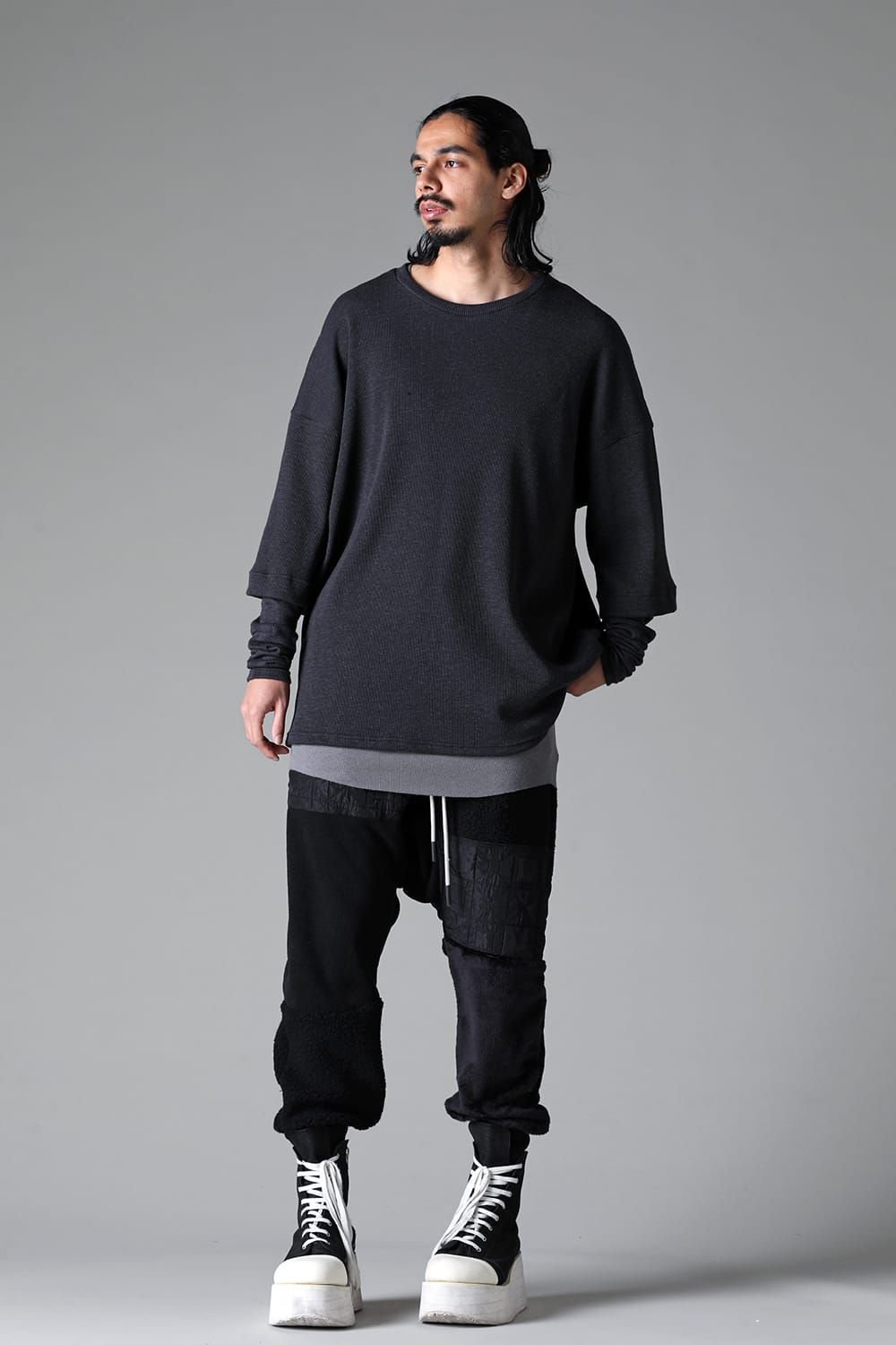 《2025AW先行予約》Layered Crew Neck Top"Black / Beige /Khaki /Grey /D.Grey" / レイヤードクルーネックトップ"ブラック/ベージュ/カーキ/グレー/ダークグレー"