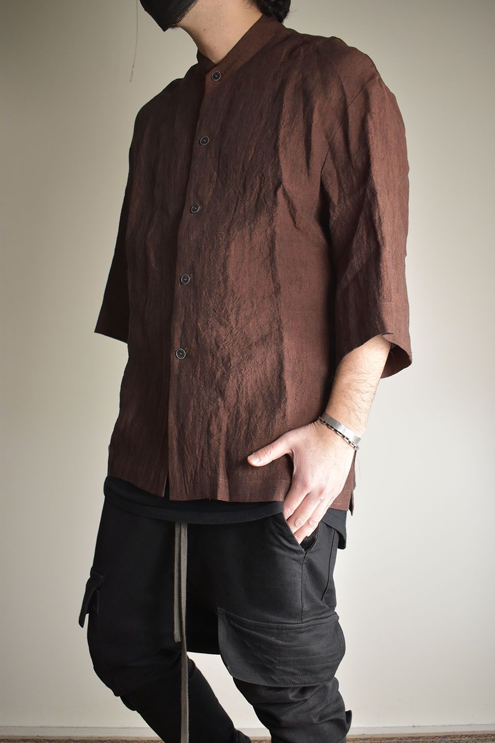 Elbow Length Band Collar Shirts"Cherry wood" / エルボーレングスバンドカラーシャツ"チェリーウッド"