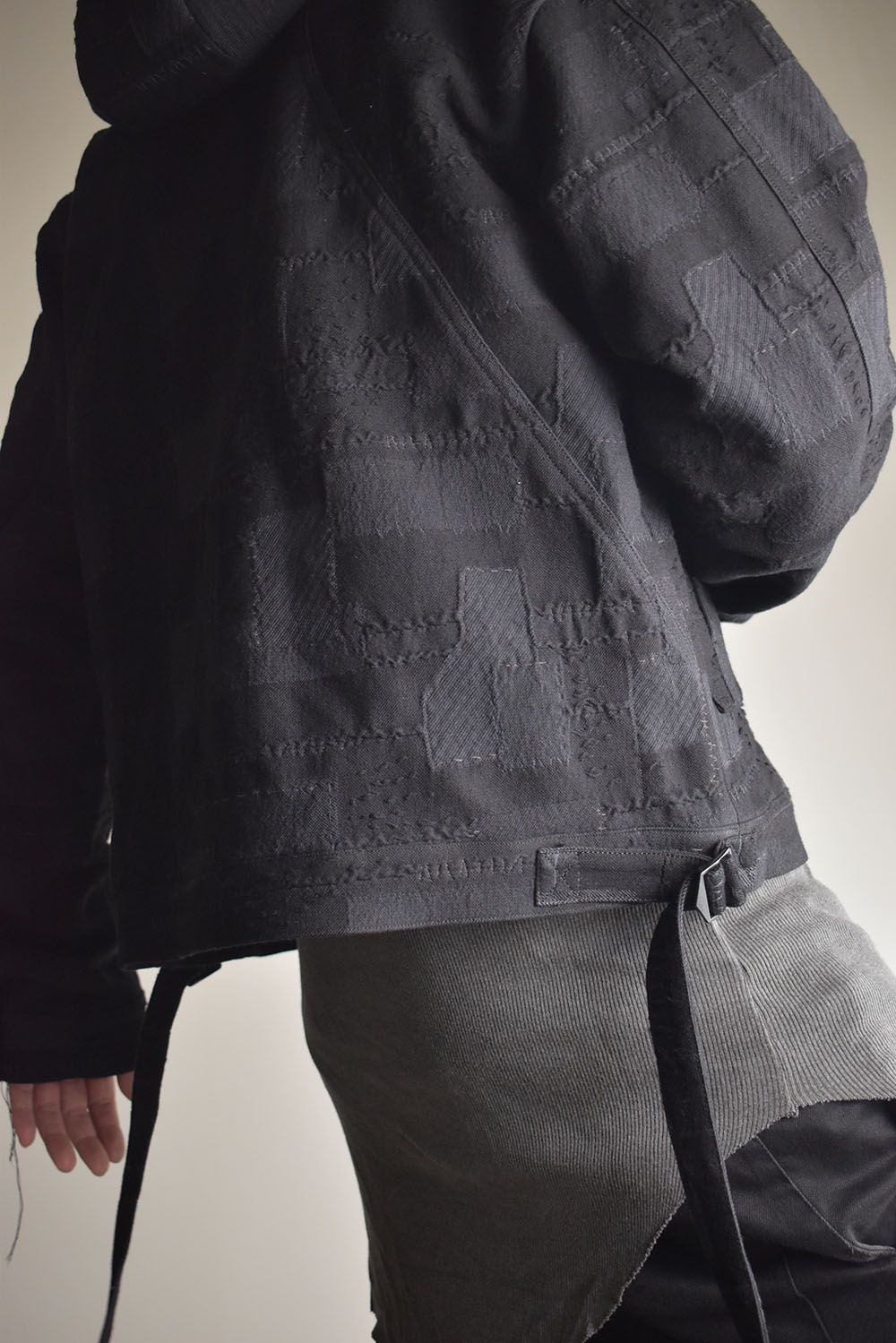 Crust Patchwork Jacquard Hood Attached Jacket "Black" / クラストパッチワークジャガードフードアタッチドジャケット"ブラック"