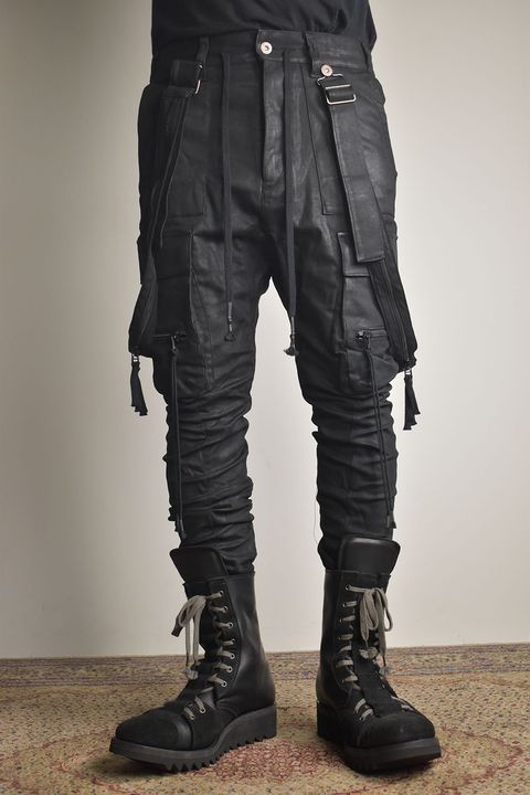 Product Coated Suspenders Cargo Jog Pants "Black" / 製品コーティングサスペンダーベルトカーゴジョグパンツ"ブラック"
