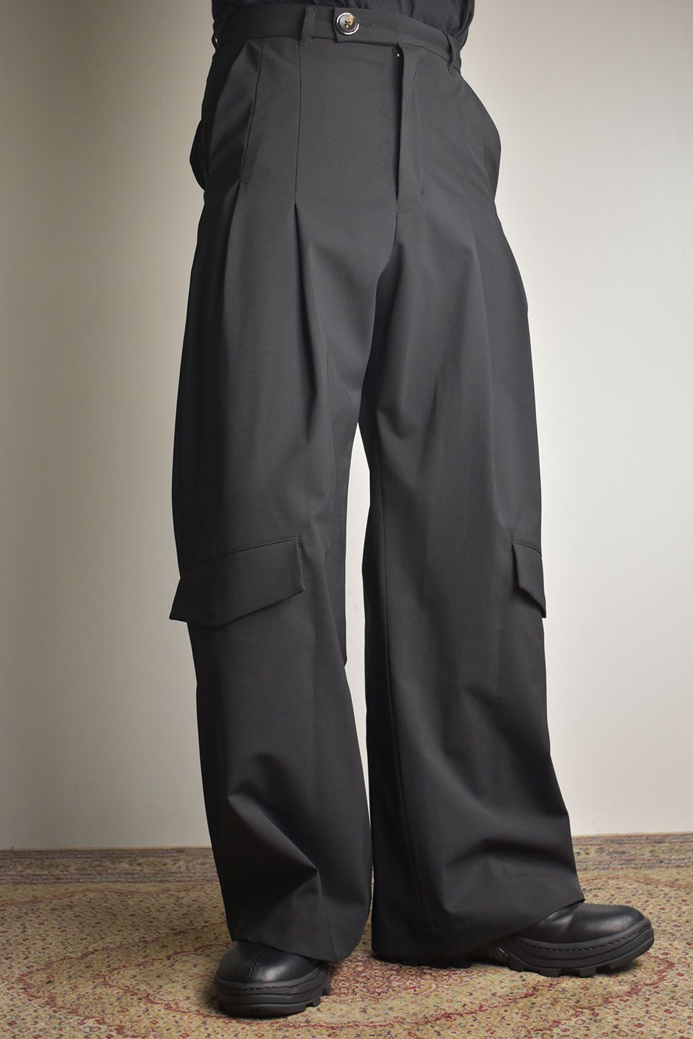 Shingle Flap Baggy Trousers "Black" / シンフラップバギートラウザー"ブラック"