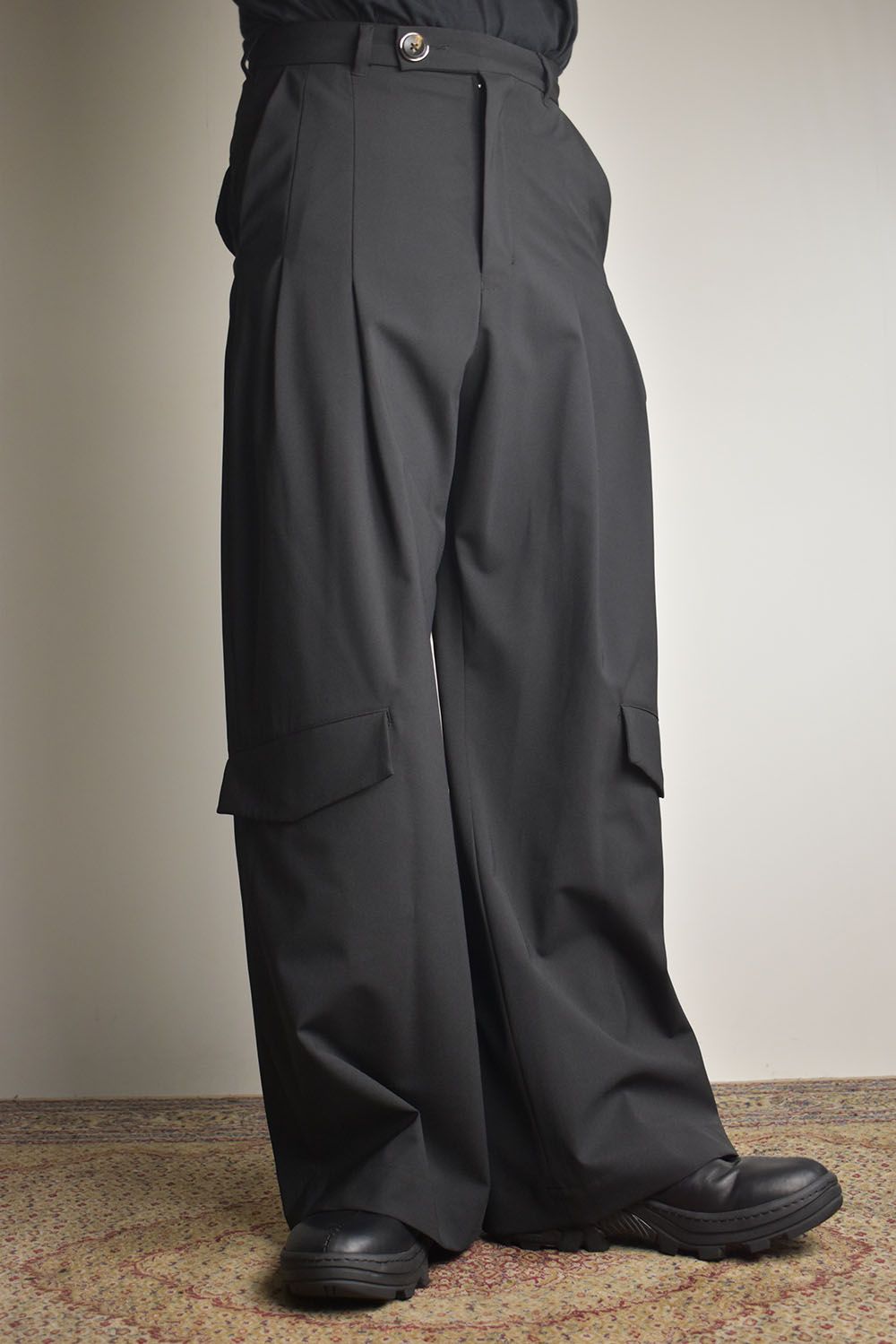 Shingle Flap Baggy Trousers "Black" / シンフラップバギートラウザー"ブラック"