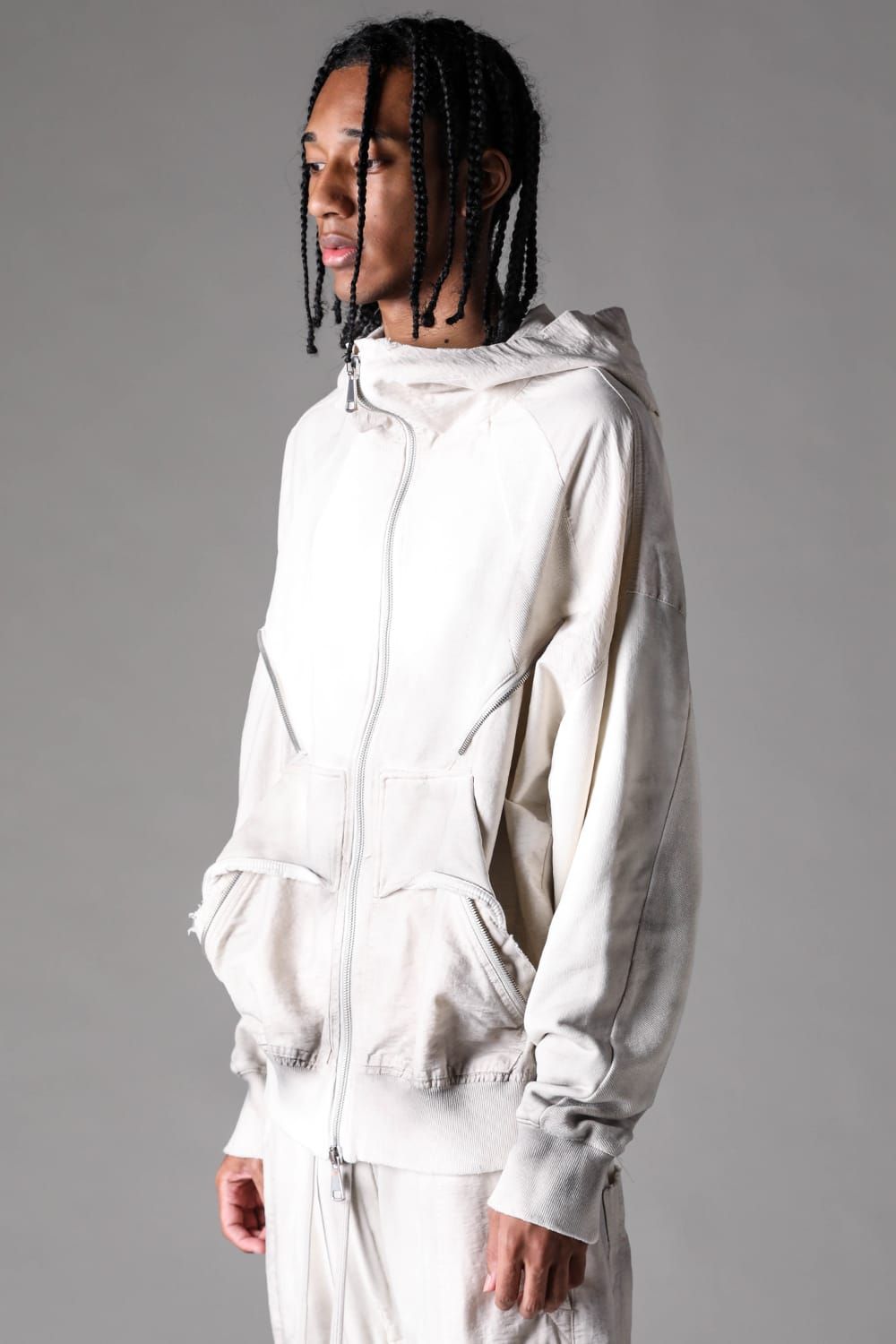 《2027SS先行予約》Vintage Zip Hoodie "Black × Brown / Grey × L.Grey / Ivory" / ヴィンテージジップフーディ"ブラック×ブラウン / グレー×ライトグレー / アイボリー"