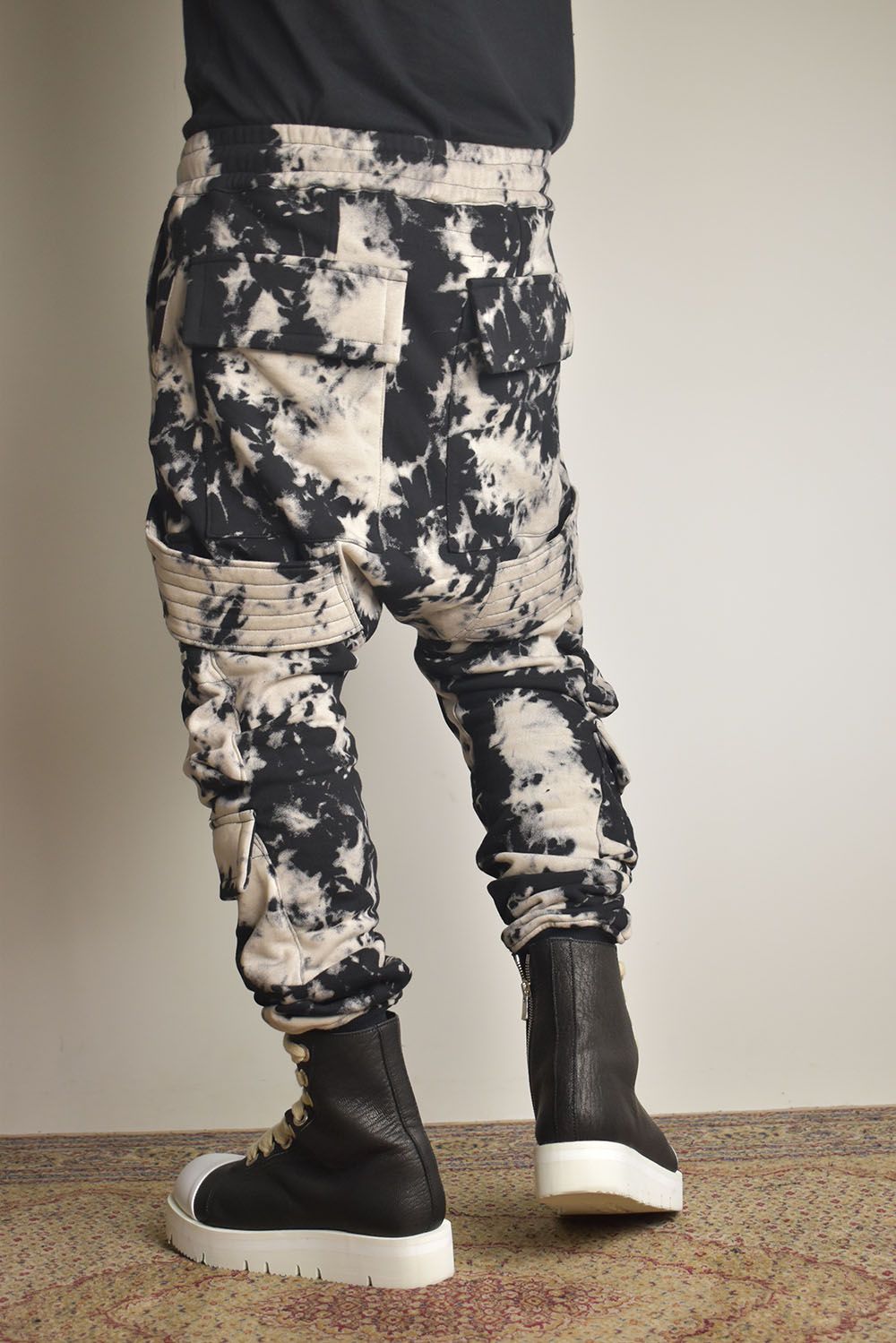 Discharge Pinting Belt Cargo Sarouel Jogger"Black×Ivory" /ディスチャージプリントベルトカーゴサルエルジョガー"ブラック×アイボリー"