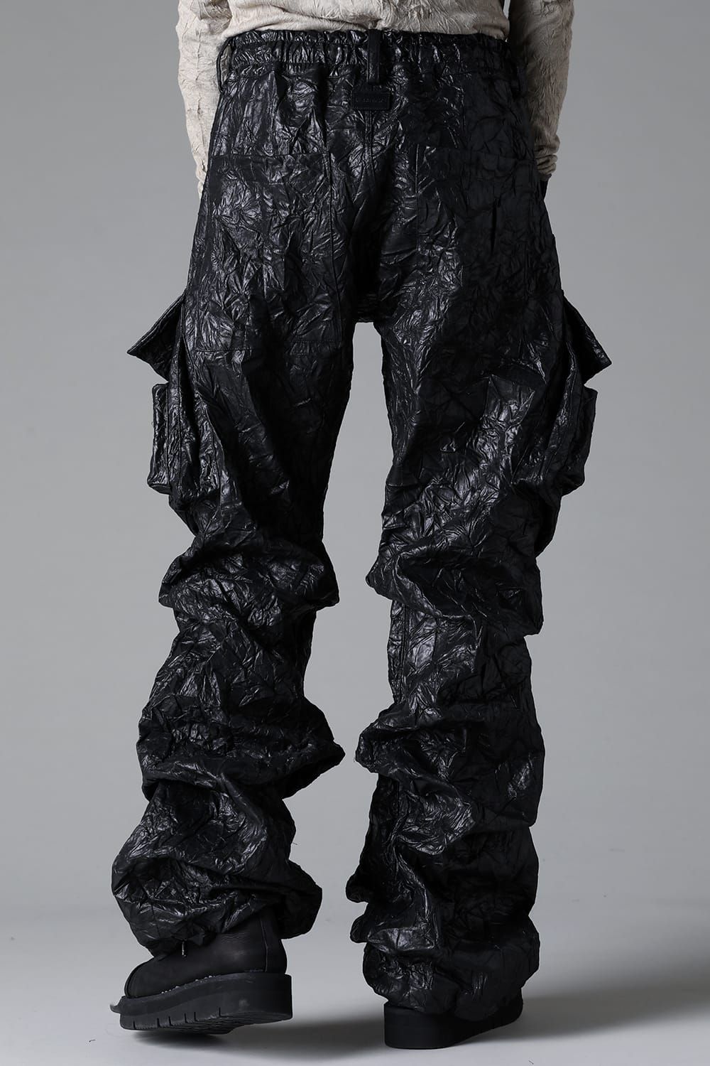 Washer Synthetic Leather Boots Cut Tuck Cargo Pants"Black " / ワッシャーシンセティックレザーブーツカットタックカーゴパンツ"ブラック"