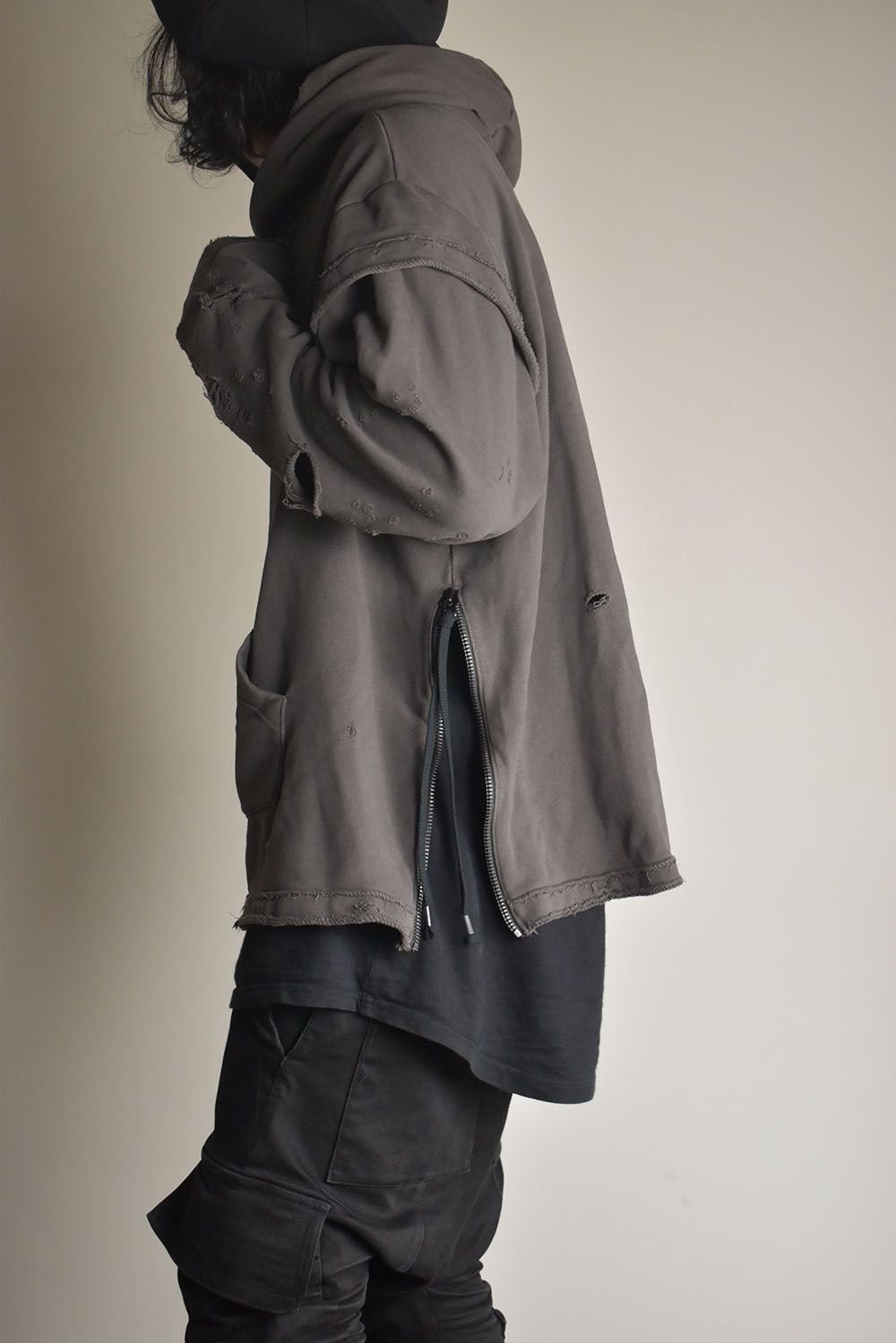 Untwisted Sweat Oversized Pullover Hoodie "Charcoal" / 無撚糸裏毛オーバーサイズプルオーバーフーディー"チャコール"