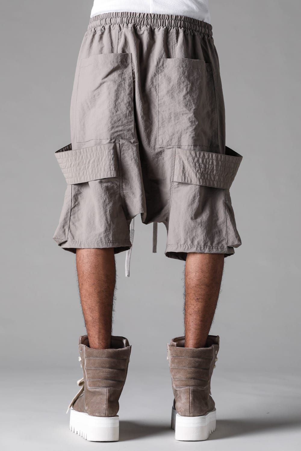 《2027SS先行予約》Rayon Nylon Belt Cargo Sarrouel Shorts"Black / Grey / L.Khaki" /レーヨンナイロンベルトカーゴサルエルショーツ"ブラック/グレー/ライトカーキ"