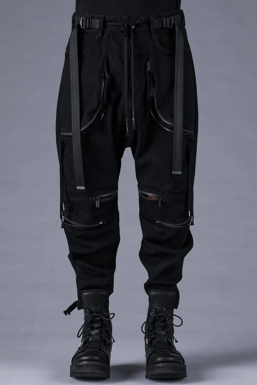 Stretch Denim Knee-Open Cropped Pants"Black" / ストレッチデニムニーオープンクロップドパンツ"ブラック"