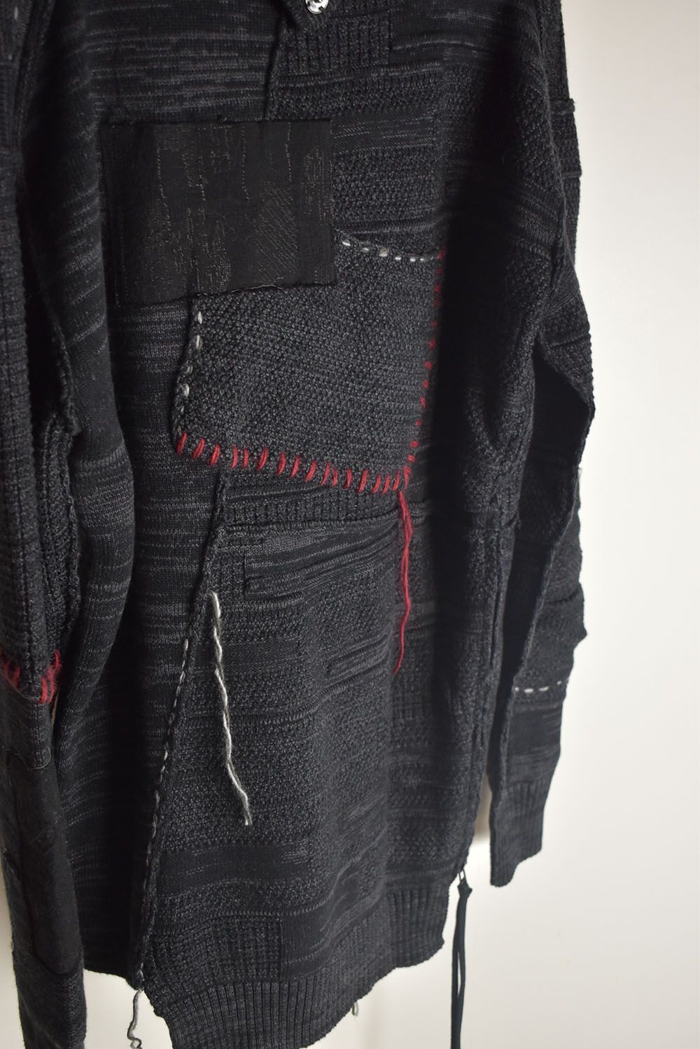 Cotton Cashmere Crust Patch Knit Pullover "Charcoal" / コットンカシミヤクラストパッチニットプルオーバー"チャコール"
