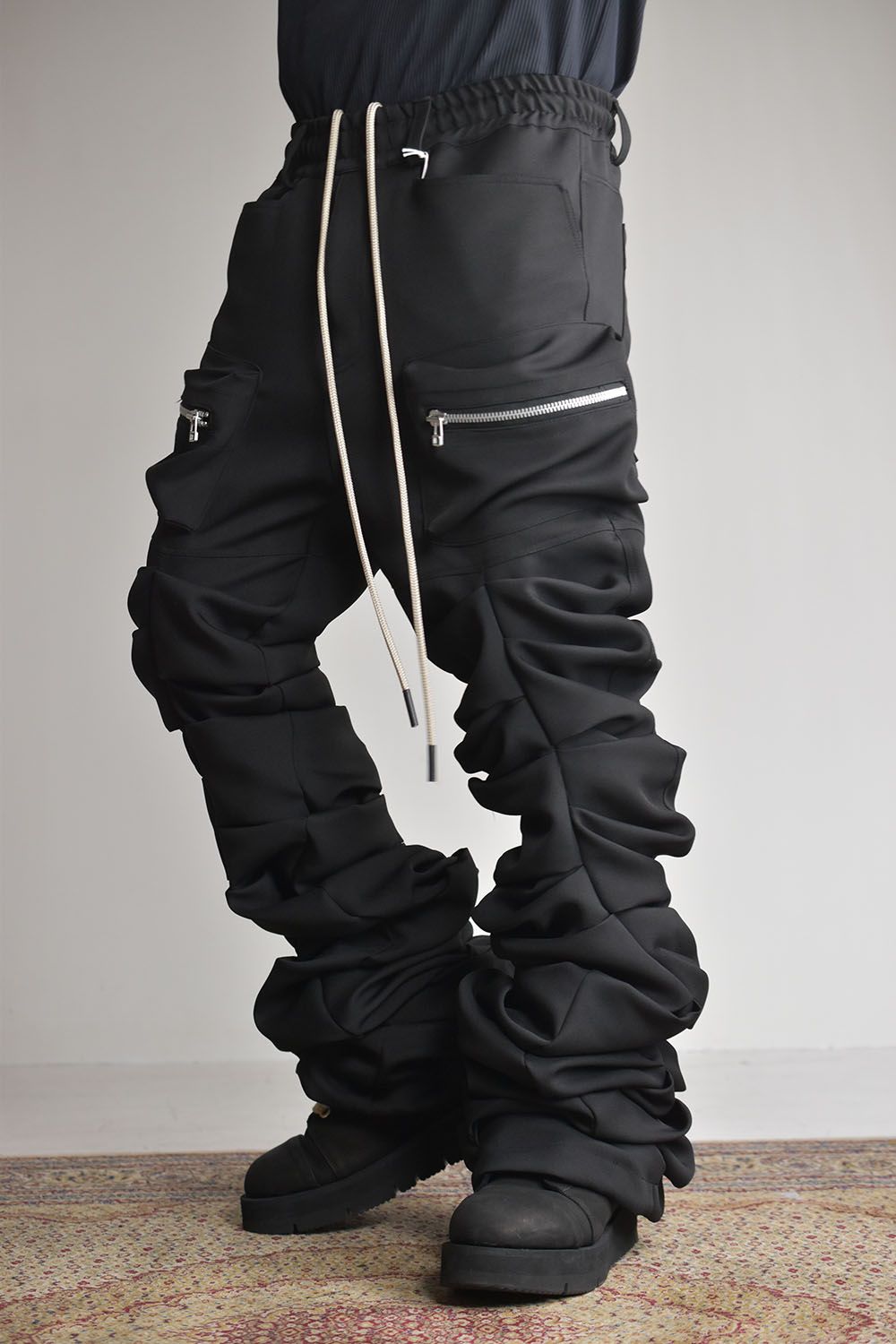 Twill Monster Tuck Flare Baggy Pants"Black"/ツイルモンスタータックフレアバギーパンツ"ブラック"