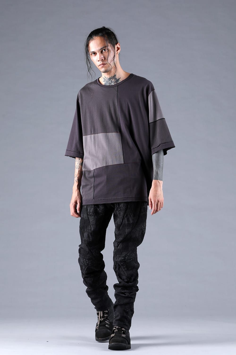 Multi Color Patchwork T-shirt"Charcoal" / マルチカラーパッチワークTシャツ"チャコール"
