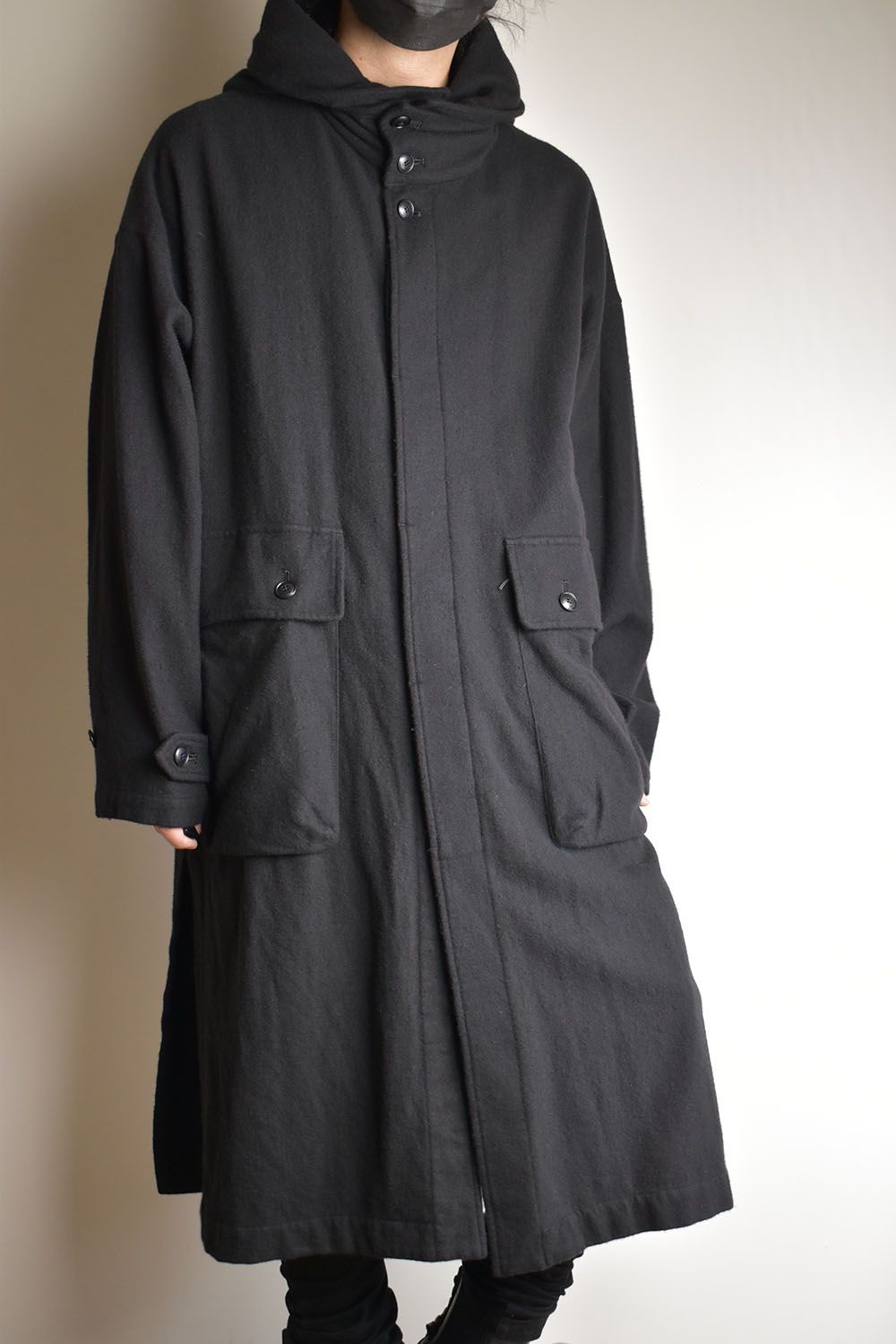 Wool Fulling Product Dyed Coat "Black" / ウール縮絨 製品染めコート"ブラック"