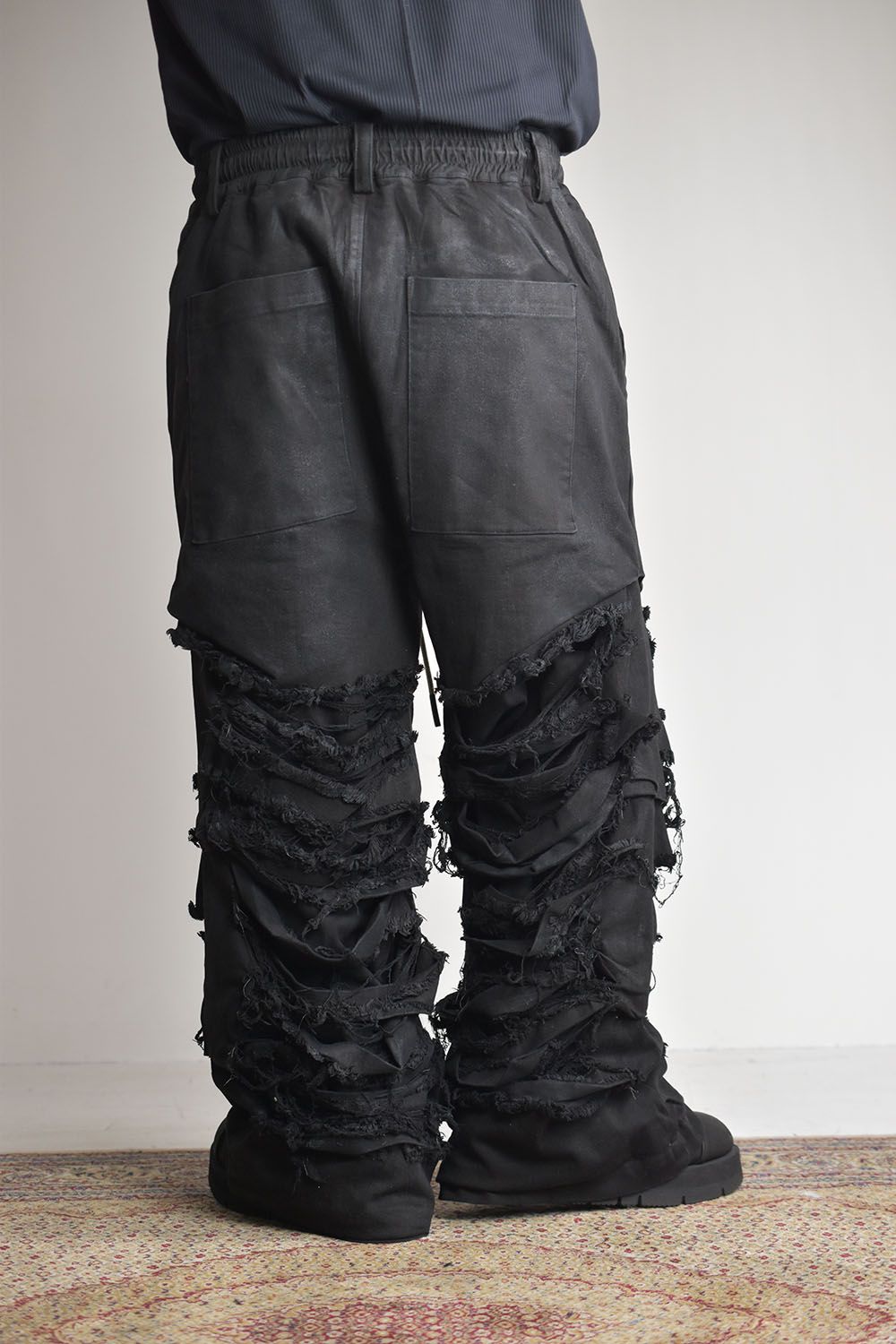 《2025AW先行予約》Damage Denim Tuck Wide Pants"Black"/ダメージデニムタックワイドパンツ"ブラック"