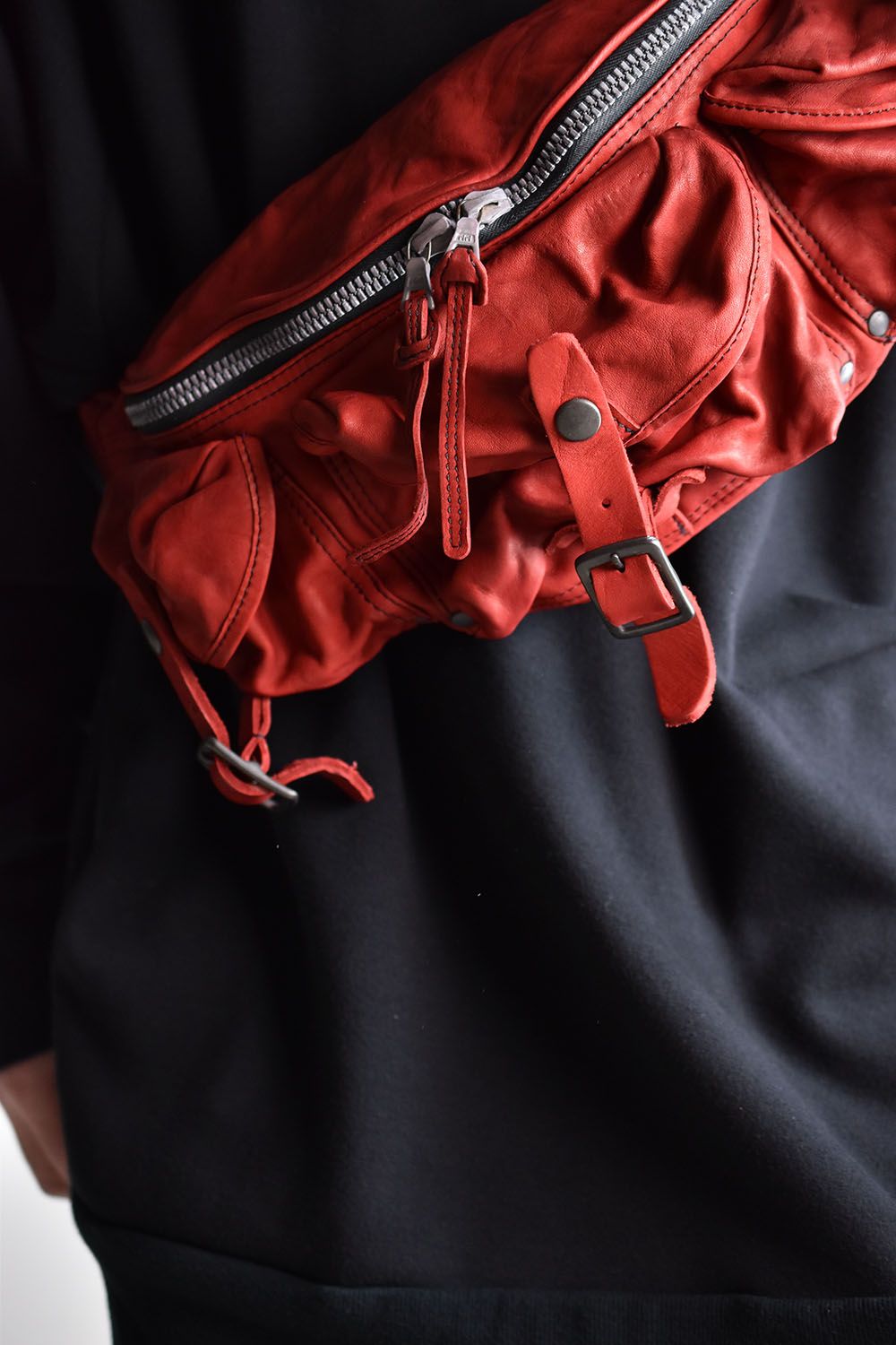 Double Shoulder Leather Shoulder Bag"Red"/ダブルショルダーレザーショルダーバッグ"レッド"