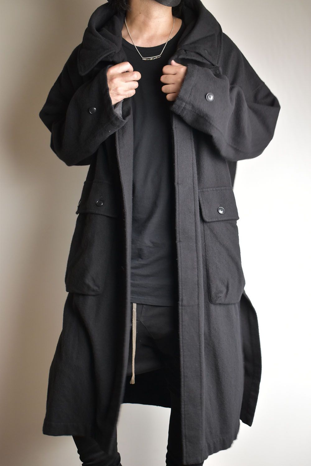 Wool Fulling Product Dyed Coat "Black" / ウール縮絨 製品染めコート"ブラック"