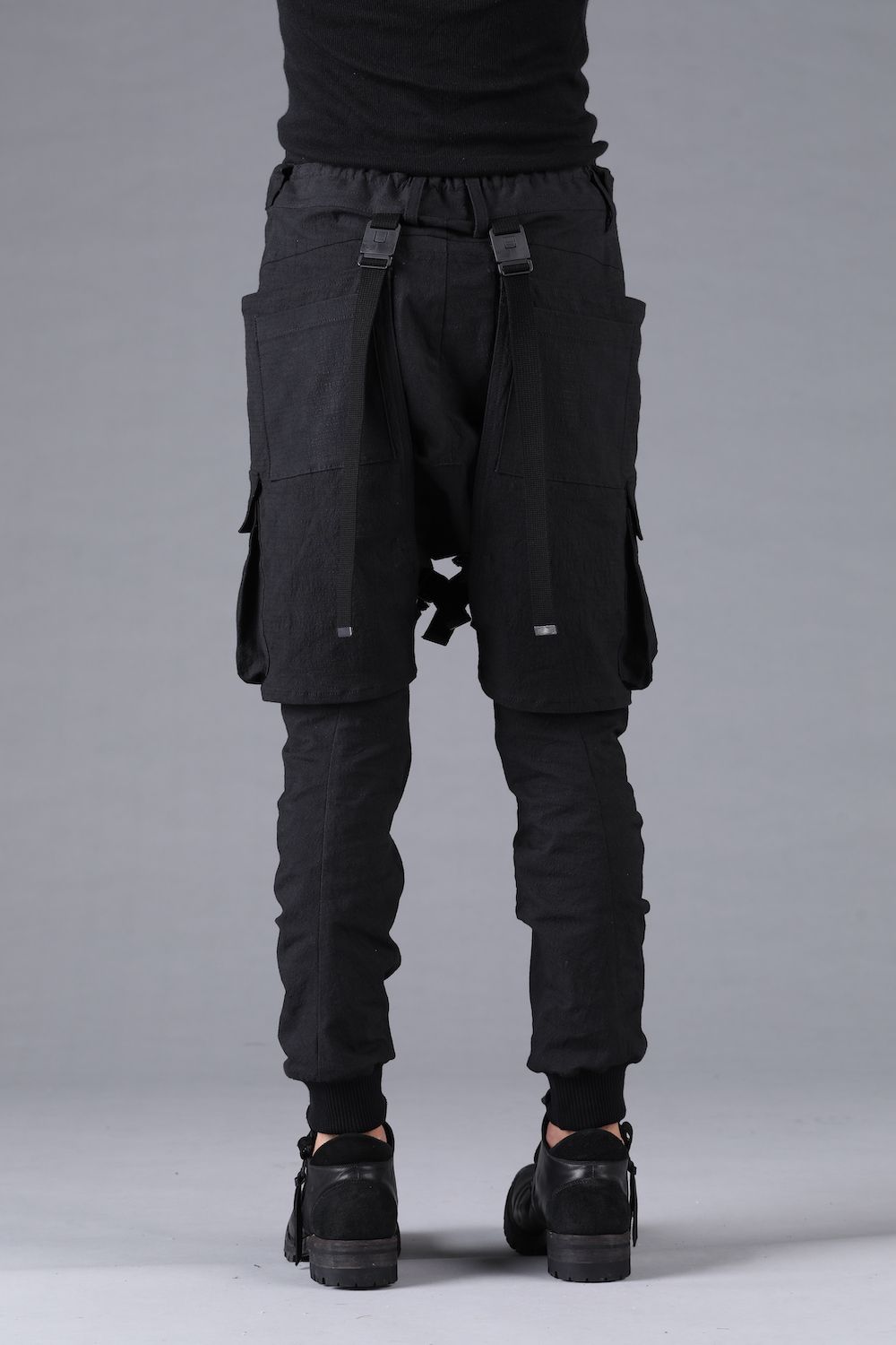 Ripstop Detachable Shorts Layered Cargo Jog Pants"Black" / リップストップデタッチャブルショーツレイヤードカーゴジョグパンツ"ブラック"