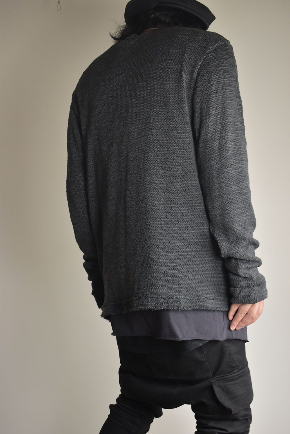 Low-Gauge knit × Cotton Jersey Layered Tee "Charcoal" / ローゲージニット×コットンジャージレイヤードTシャツ"チャコール"