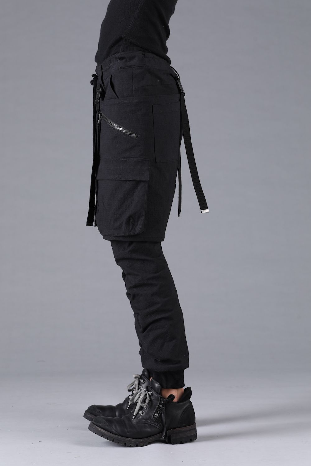 Ripstop Detachable Shorts Layered Cargo Jog Pants"Black" / リップストップデタッチャブルショーツレイヤードカーゴジョグパンツ"ブラック"