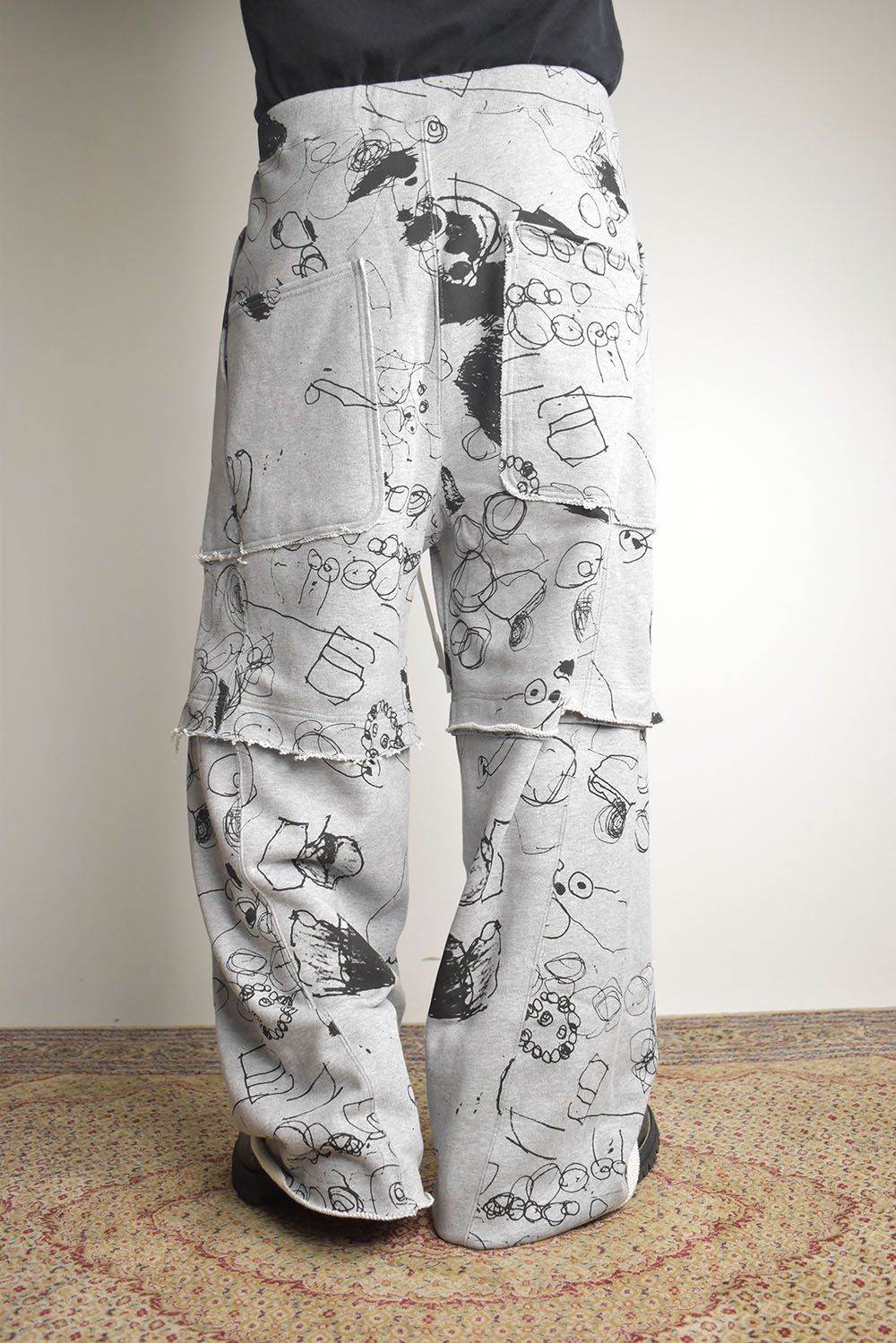Sweat Print Wide Pants"Grey" / スウェットプリントワイドパンツ"グレー"