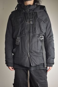 Rayon Twill Vest Hooded Down Jacket "Black" / レーヨンツイルベスト/フードアタッチドダウンジャケット"ブラック"
