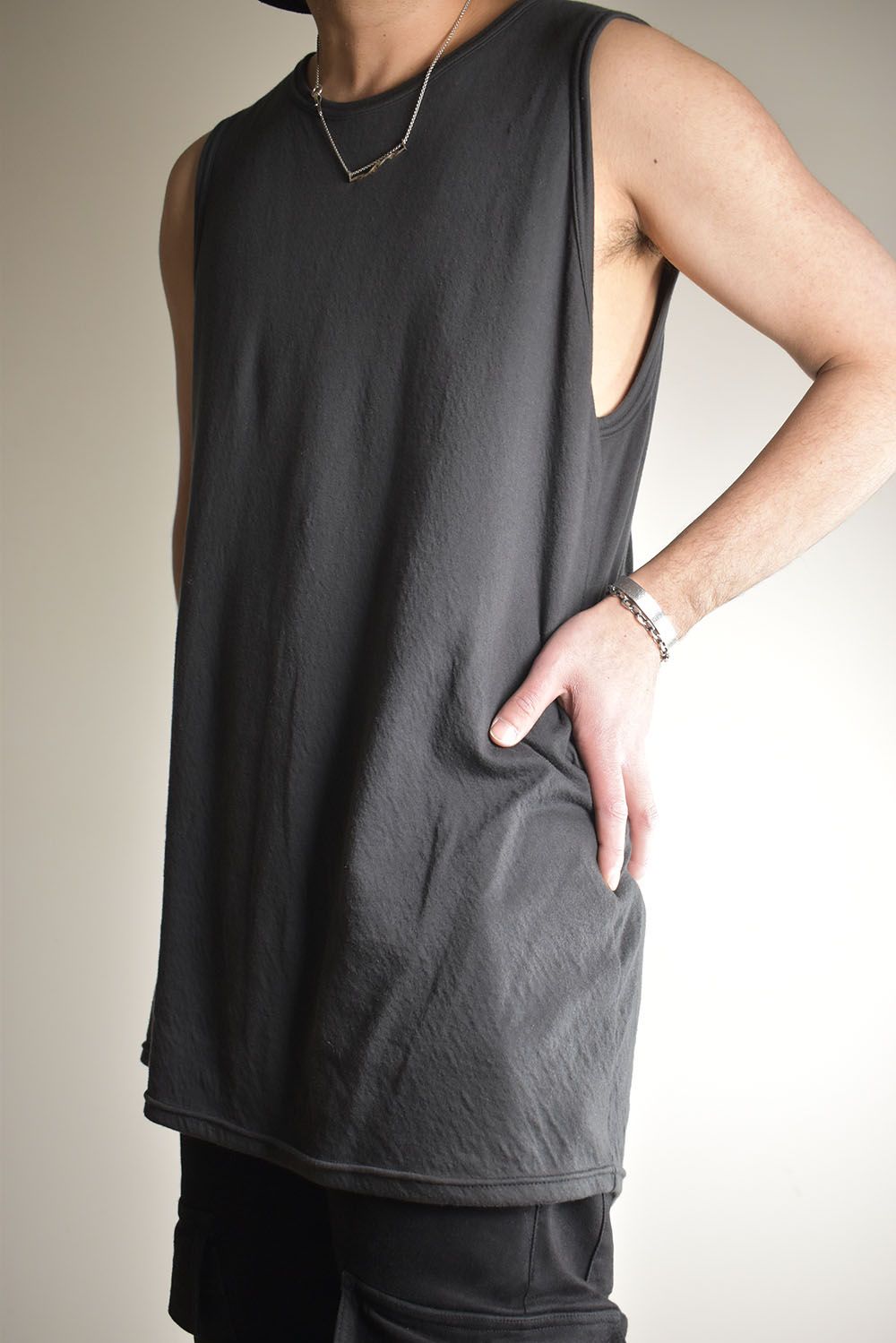 《2025AW先行予約》Double Gauze Long Tank Top"Black / Ivory /Khaki /Grey /D.Grey" /ダブルガーゼロングタンクトップ"ブラック/アイボリー/カーキ/グレー/ダークグレー"