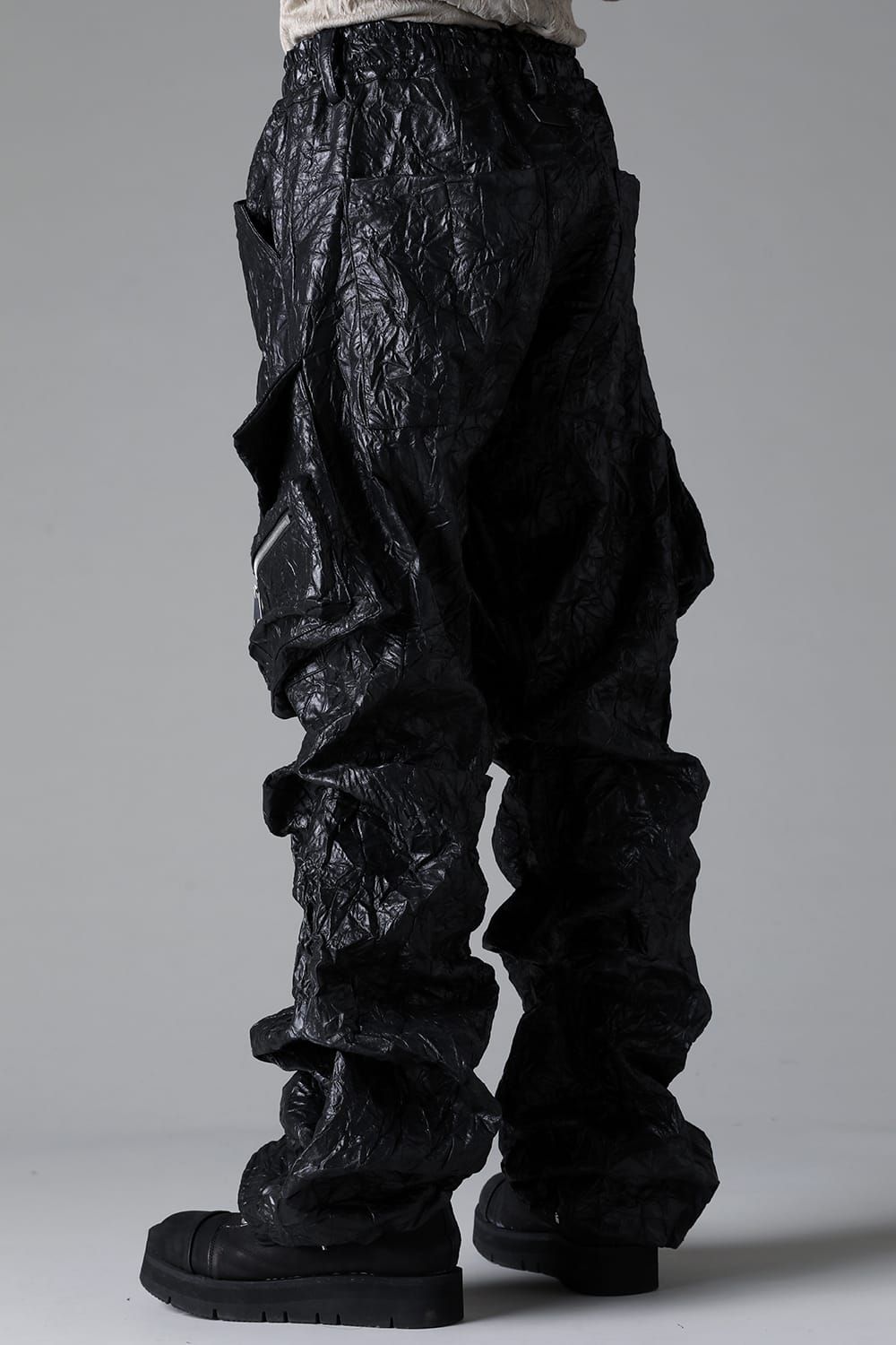 Washer Synthetic Leather Boots Cut Tuck Cargo Pants"Black " / ワッシャーシンセティックレザーブーツカットタックカーゴパンツ"ブラック"