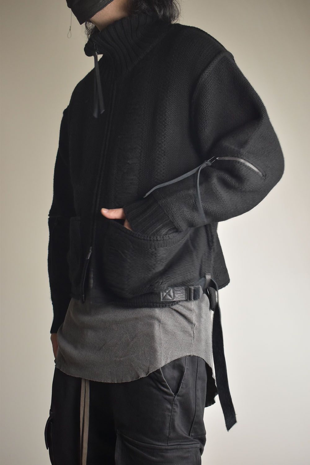Damage Stripe Knit Cropped Jacket "Black" / ダメージストライプニットクロップドジャケット"ブラック"