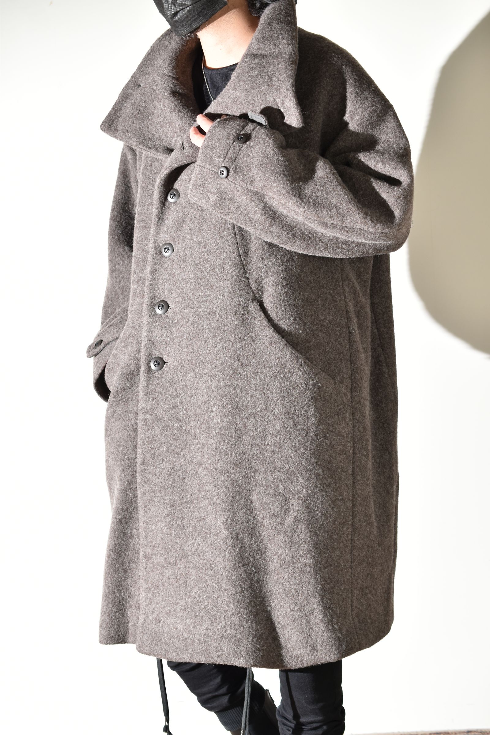Wool Pile High Neck Coat "GreyBeige" / ウールパイルハイネックコート"グレーベージュ"