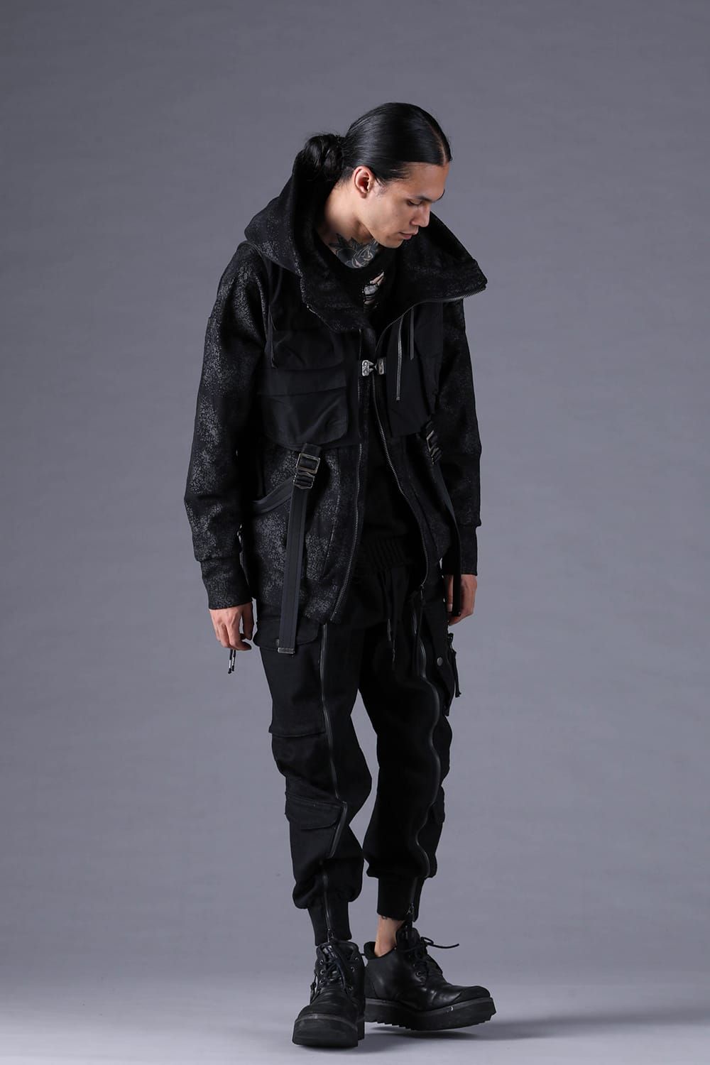 《2027SS先行予約分》Crack-Coated Jersey Hooded Jacket"Black" / クラックコーティングジャージーフーデッドジャケット"ブラック"