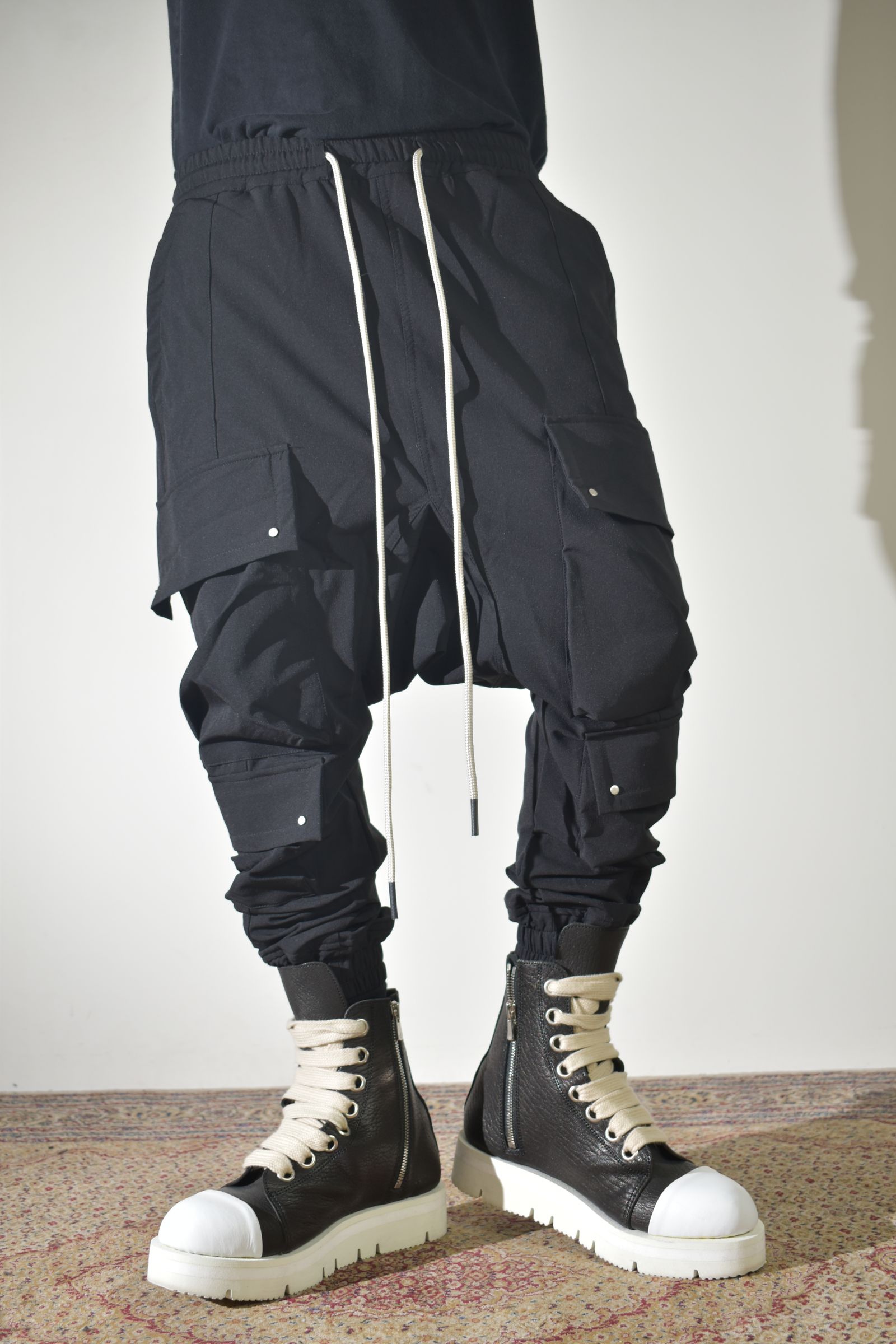 Stretch Nylon Military Sarouel Pants"Black" / ストレッチナイロンミリタリーサルエルパンツ"ブラック"