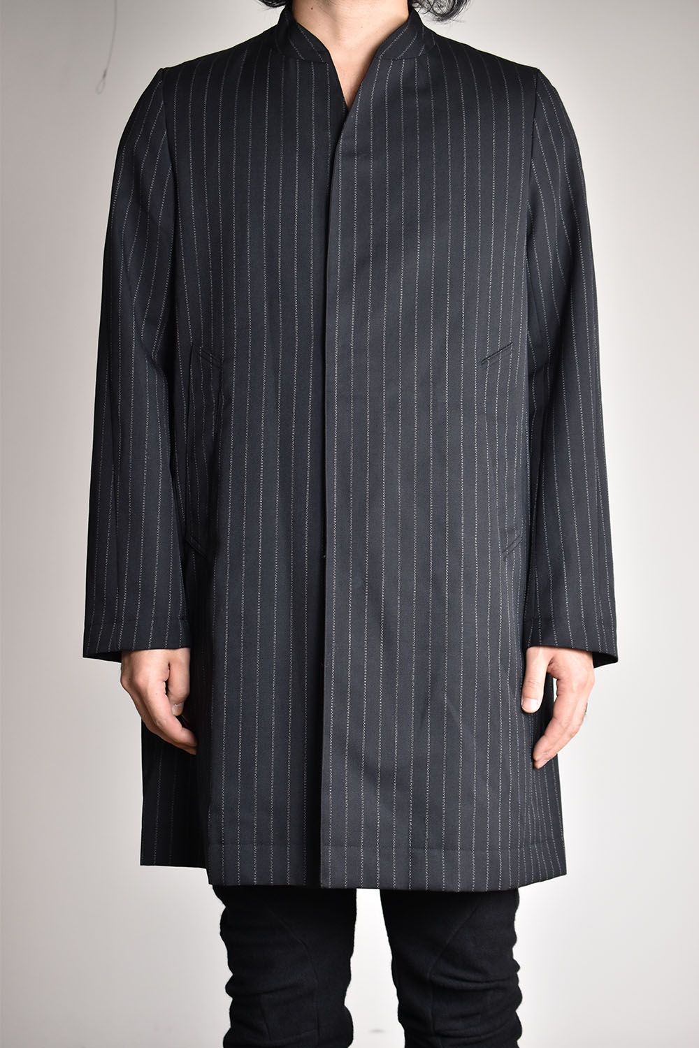 Stand Neck Crevice Coat"Black Stripe"/スタンドネッククレビスコート"ブラックストライプ"