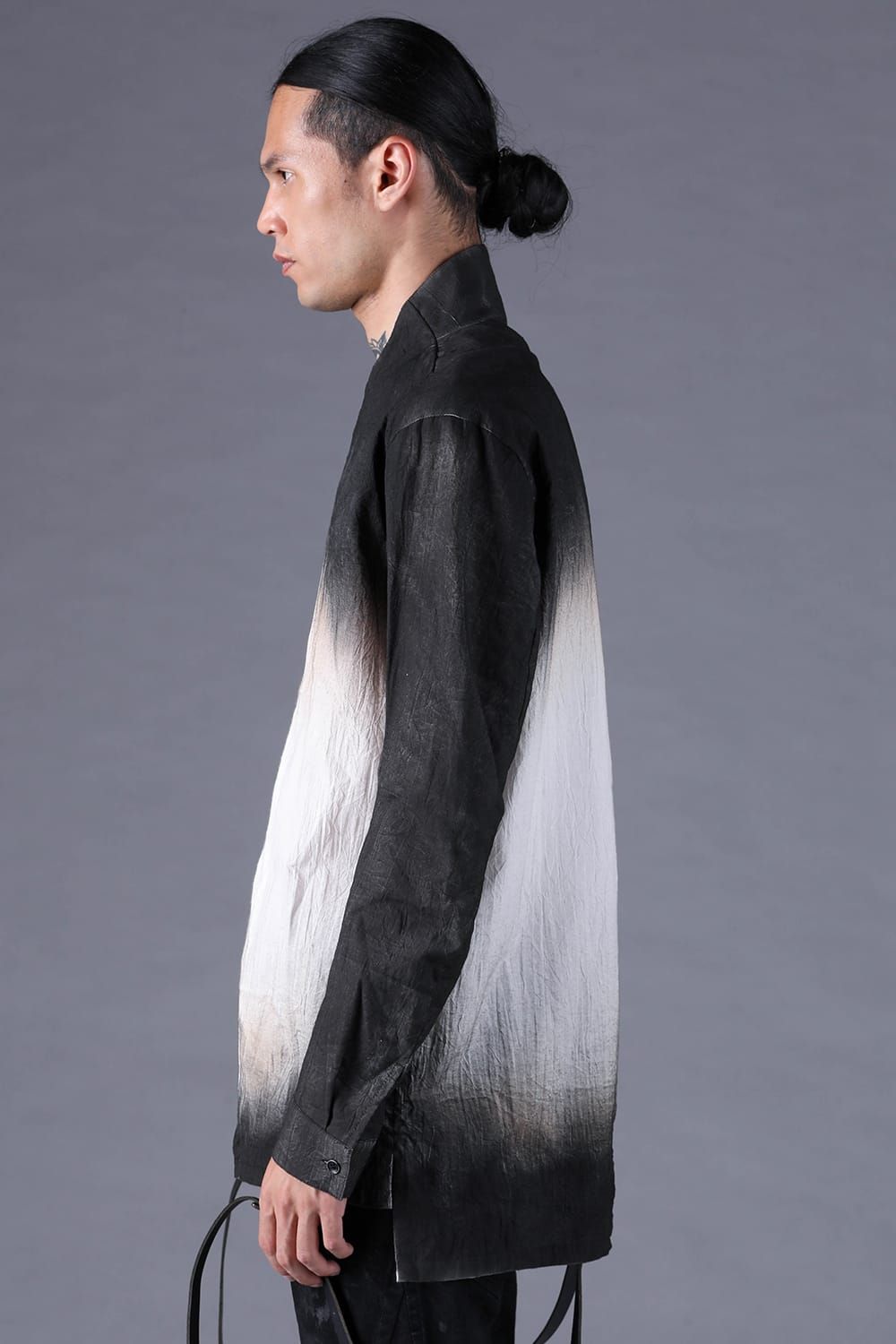 《2027SS先行予約分》Washer Loan Gradation Shawl-Collar Long Sleeve Shirt"Black" / ワッシャーローングラデーションショールカラーロングスリーブシャツ"ブラック"
