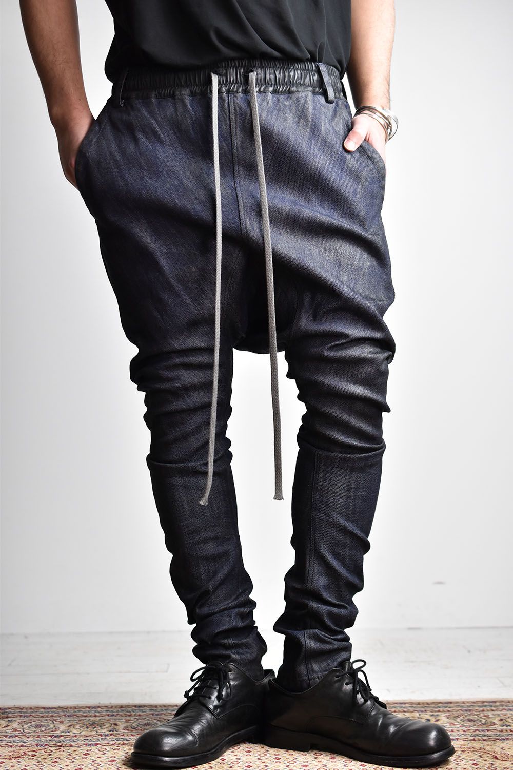 《2025AW先行予約》Coated Stretch denim Sarouel skinny"Blue" / コーティングストレッチデニムサルエルスキニー"ブルー"