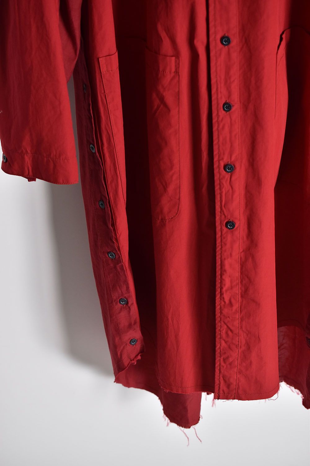 Oversized Long Shirts W/#0 Thread Over Lock"Red"/オーバーサイズドオーバーロックステッチロングシャツ"レッド"