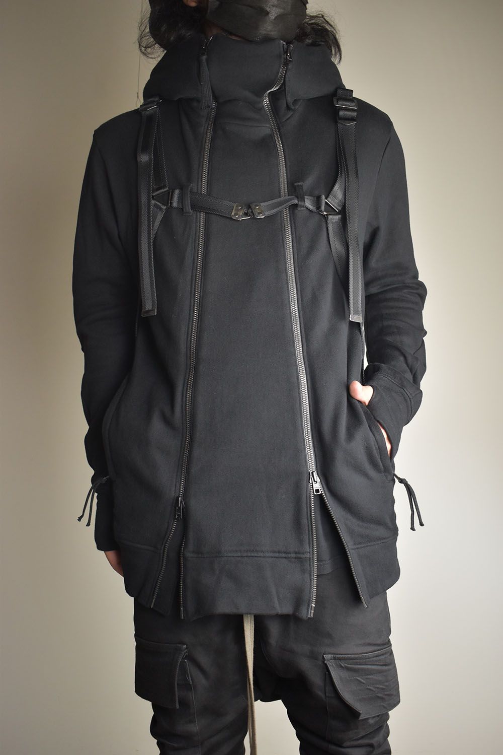 Non-Flammable Fleece Harness Belt W-Zip Hooded Jacket  "Black" / 無燃糸裏毛ハーネスベルトWジップフーデッドジャケット"ブラック"