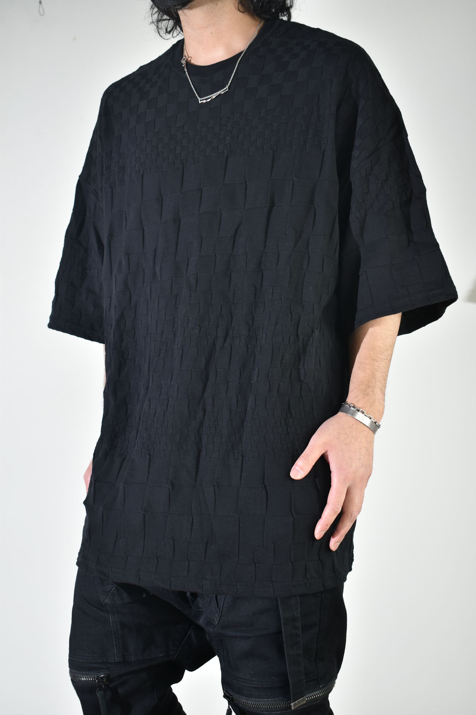 Gradient Plaid Pattern Jumbo Tee"Black" / グラデーションチェックパターンジャンボTee"ブラック"