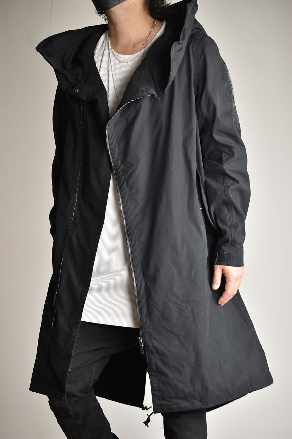 MULTI ZIP MILITARY HOODIE COAT - WITHOUT PATCHES"Black"/マルチジップミリタリーコート"ブラック"