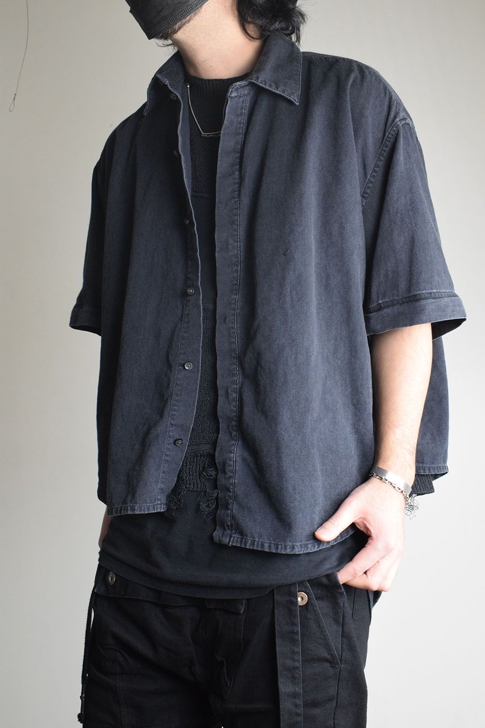 Detachable Sleeve Hook Cuff Shirt"Black Washed" / デタッチャブルスリーブホックカフスシャツ"ブラックウォッシュド"