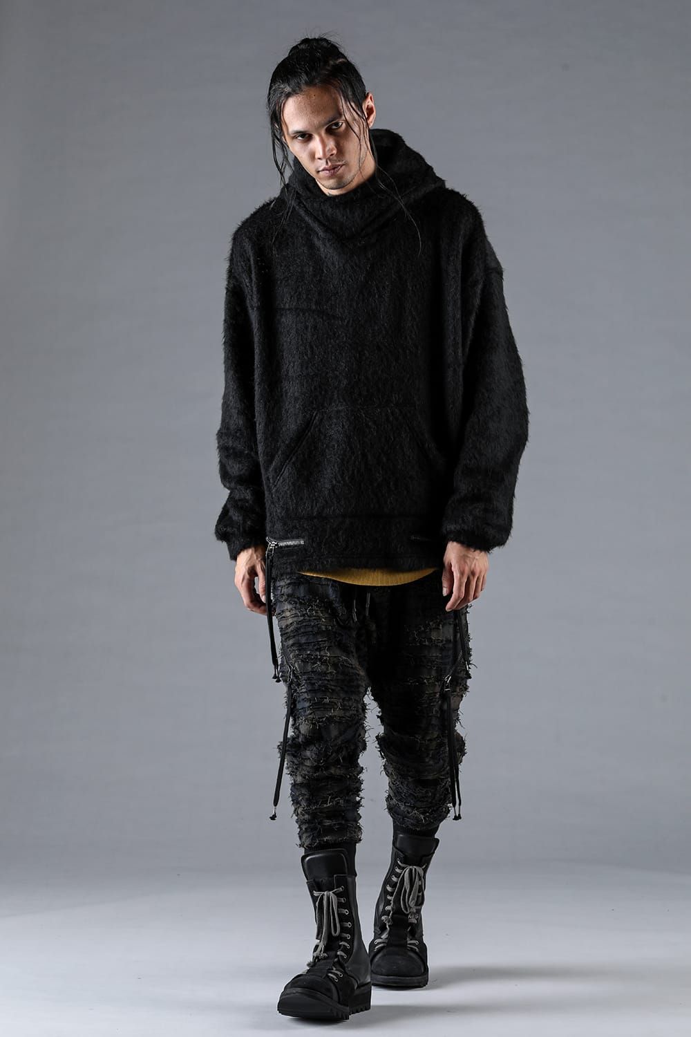 Alpaca Shaggy Oversized Hooded Pullover "Black"/アルパカシャギーオーバーサイズフーデッドプルオーバー"ブラック"