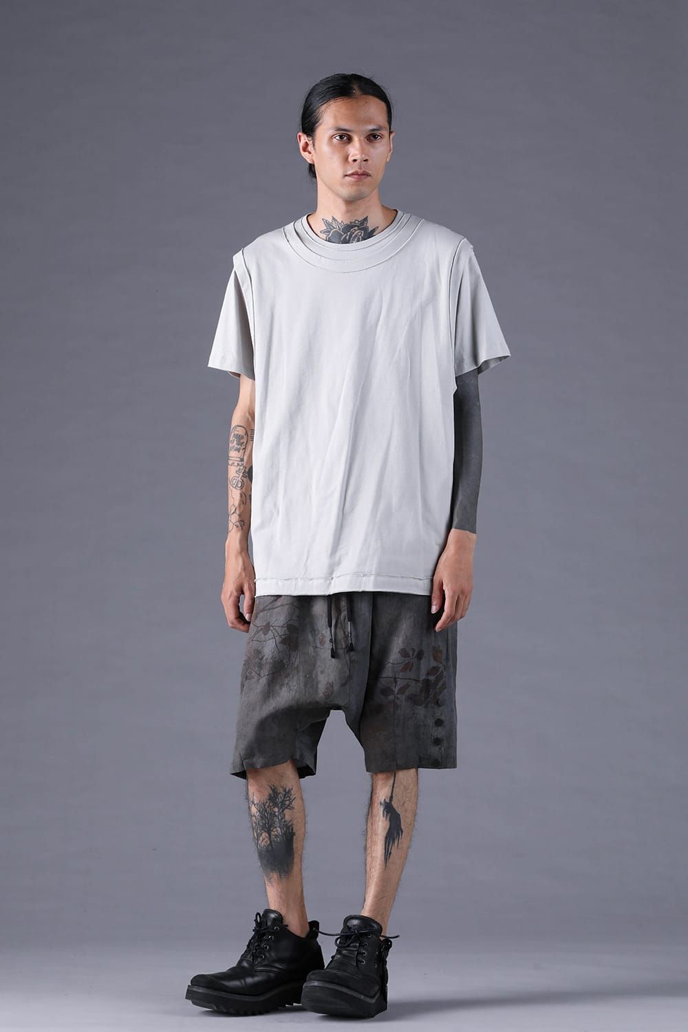 《2027SS先行予約分》30/- Cotton Layered S/S T-Shirt "Black" / Grey / Charcoal" / 30/-天竺レイヤードS/STシャツ "ブラック/グレー/チャコール"