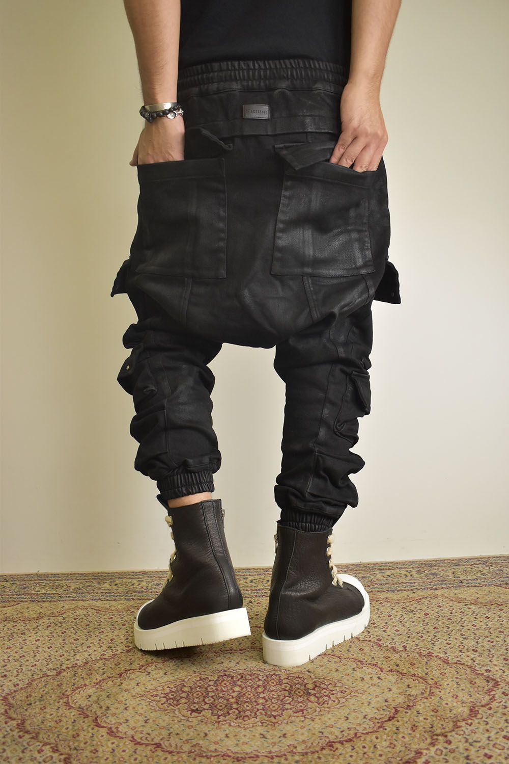 Coating Bonding Sarouel Cargo Jogger Denim"Black" / コーティングボンディングサルエルカーゴジョガーデニム"ブラック"