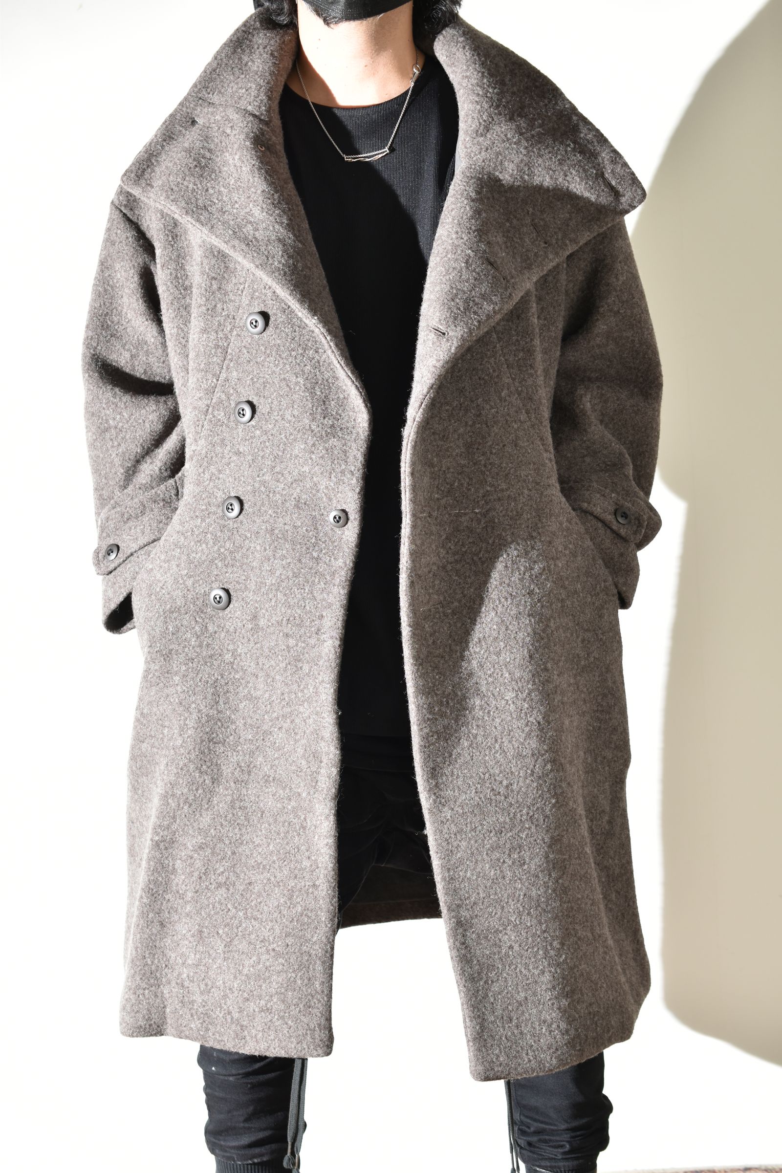 Wool Pile High Neck Coat "GreyBeige" / ウールパイルハイネックコート"グレーベージュ"