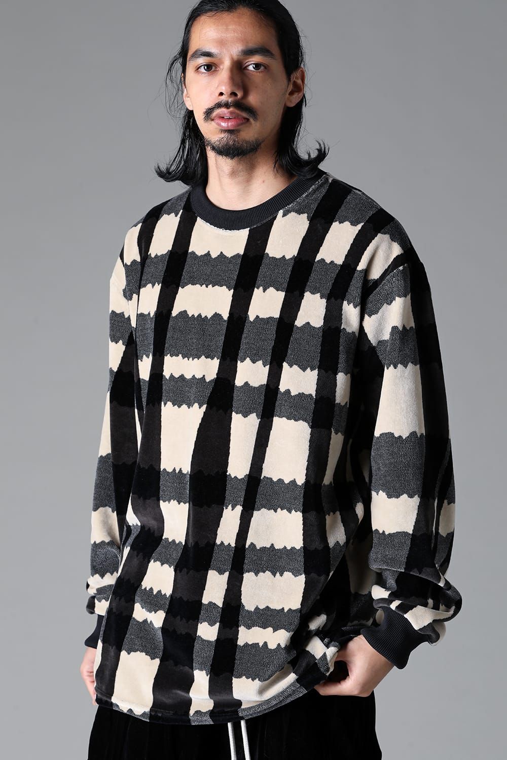 《2025AW先行予約》Checked Pattern Crew Neck Pullover"Black×Grey×Ivory" / チェックパターンクルーネックプルオーバー"ブラック×グレー×アイボリー"