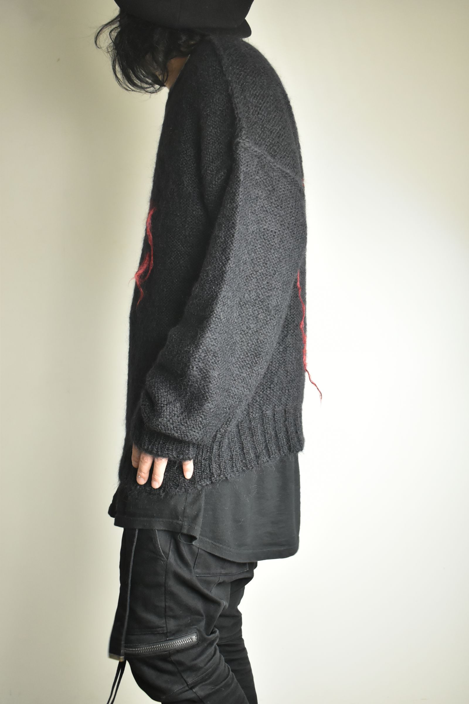 Mohair Knit Pullover "Black-Red" / モヘアニットプルオーバー"ブラックレッド"