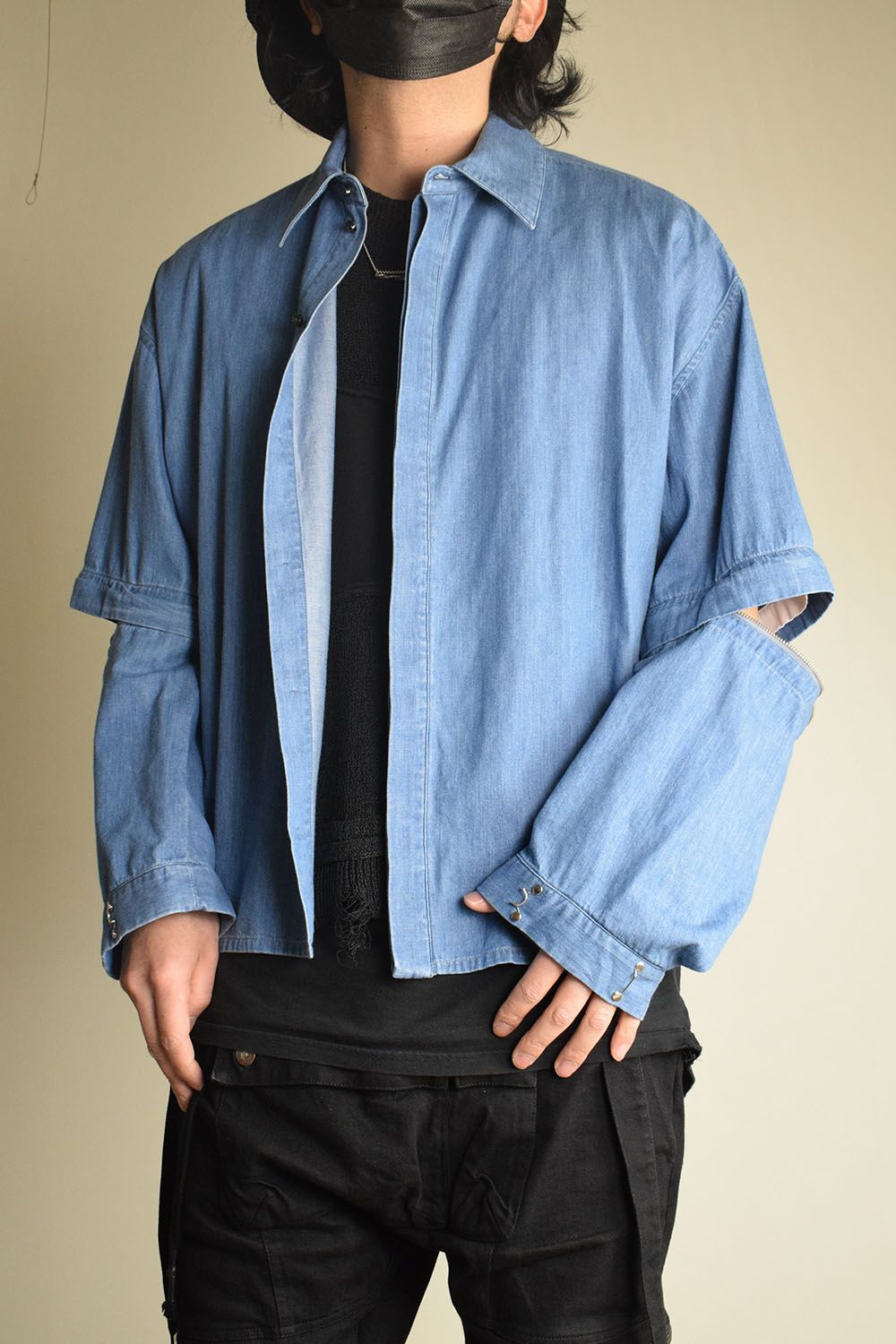 Detachable Sleeve Hook Cuff Shirt"Blue Washed" / デタッチャブルスリーブホックカフスシャツ"ブルーウォッシュド"