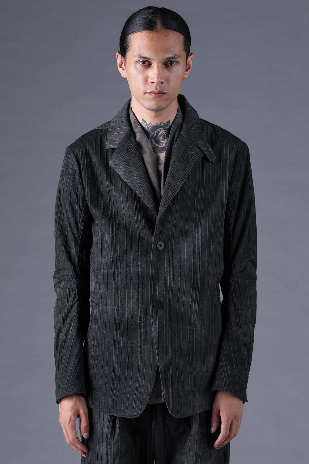 《2027SS先行予約分》Mura-Dye Dobby Stripe Tailored Jacket"Charcoal" / ムラ染トビーストライプテイラードジャケット"チャコール"