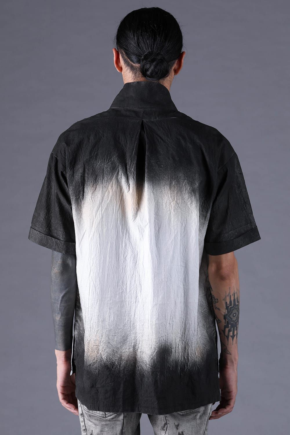 《2027SS先行予約分》Washer Loan Gradation Shawl-Collar S/S Shirt"Black" / ワッシャーローングラデーションショールカラーショートスリーブシャツ"ブラック"